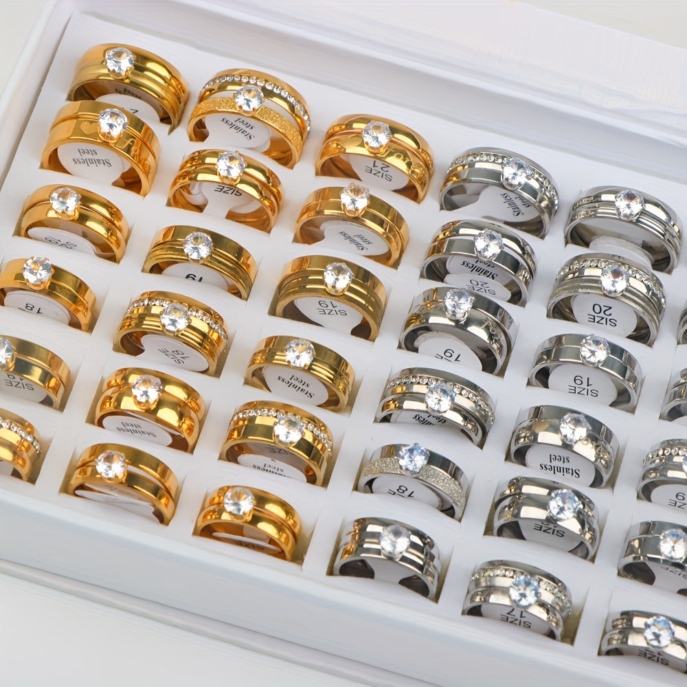 20 Pieces Classic Fashion Romantic, Eternal Love Synthetic Synthetic Zirconia Stainless Steel Rings, Women's and Men's Couple Wedding Ring Sets Jewelry, Proposal EngaSynthetic Gemstoneent Anniversary Valentine'