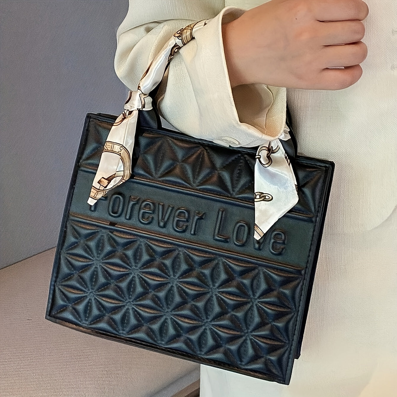 Set 2 Pièces Sac Carré à Motif Matelassé – Sac Cabas Grande Capacité, Sac à Épaule et Petit Portefeuille Assorti, Sac à Main Professionnel pour Femmes au Bureau