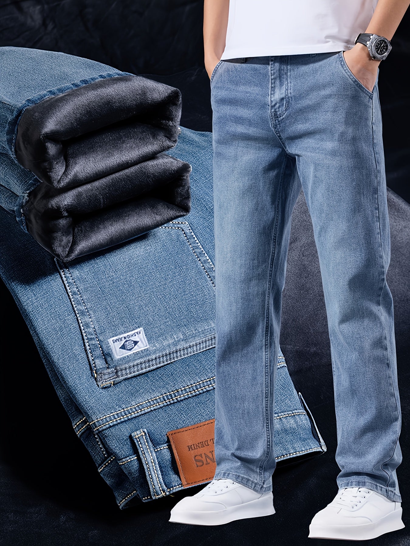 Pantalons Hiver Homme – Polaire, Épais, Stretch, Bleu, Minimalistes