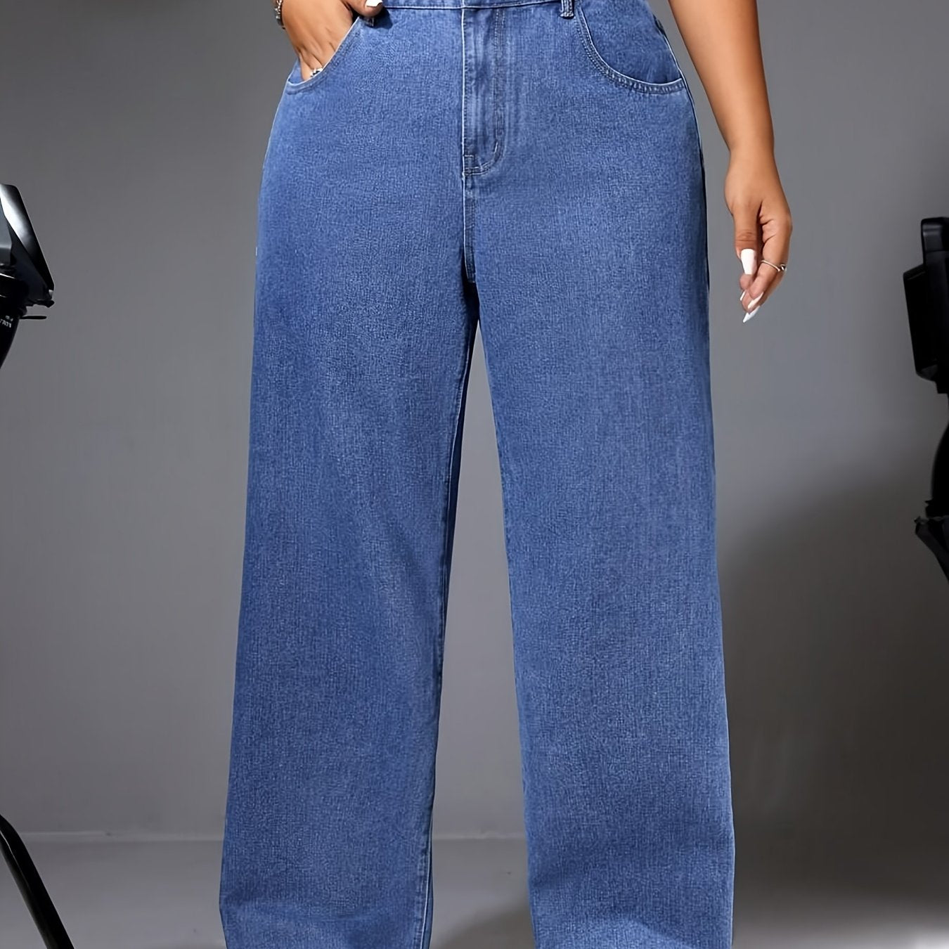 Jean Femme Grande Taille Taille Haute, Coupe Décontractée - Pantalon en Denim Droit Élégant, Confort Toute Saison, Lavable en Machine