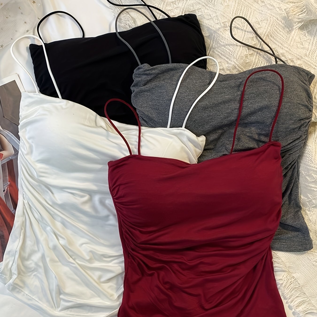 Lot de 4 Débardeurs Femme avec Fronces et Coques Intégrées