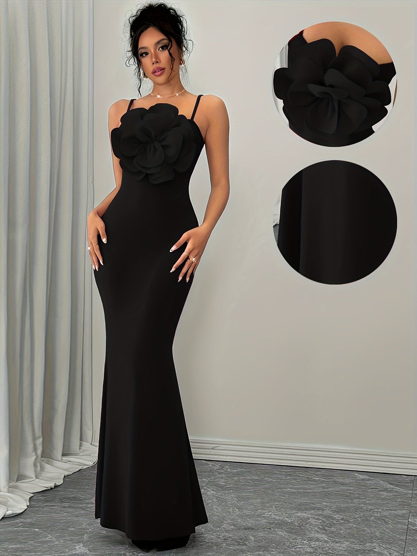 Ladies' Fashionable Temperament Red Bodycon Dress with Large Floral Design | Crew Neck, Solid Color, Suitable for All Seasons.