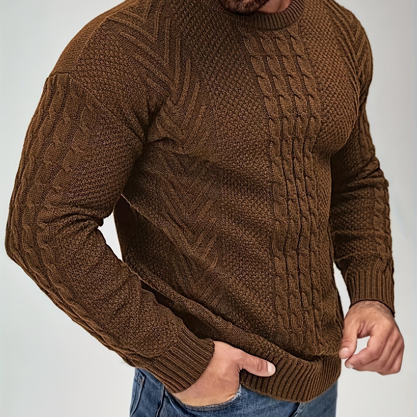 Men's Autumn and Winter Fashion Knit Crew Neck Pullover Warm Casual Sweater