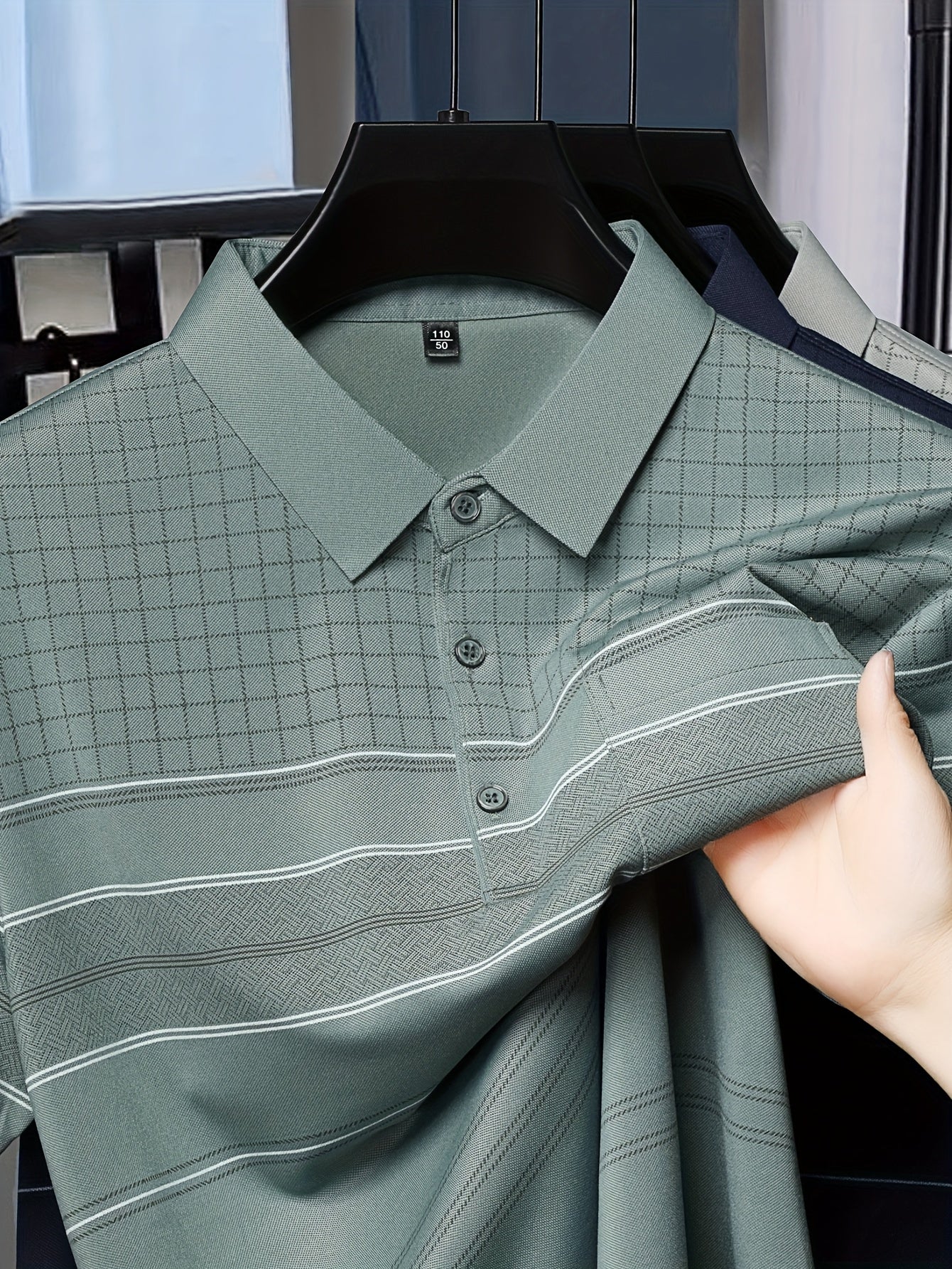 Men'S Summer Casual Short Sleeve T-Shirt with Pockets, Striped Pattern, Half Placket Lapel Collar, Regular Fit - Ideal for Work and Casual Attire, Work Uniform|Short Sleeve Shirt|Sleek Look