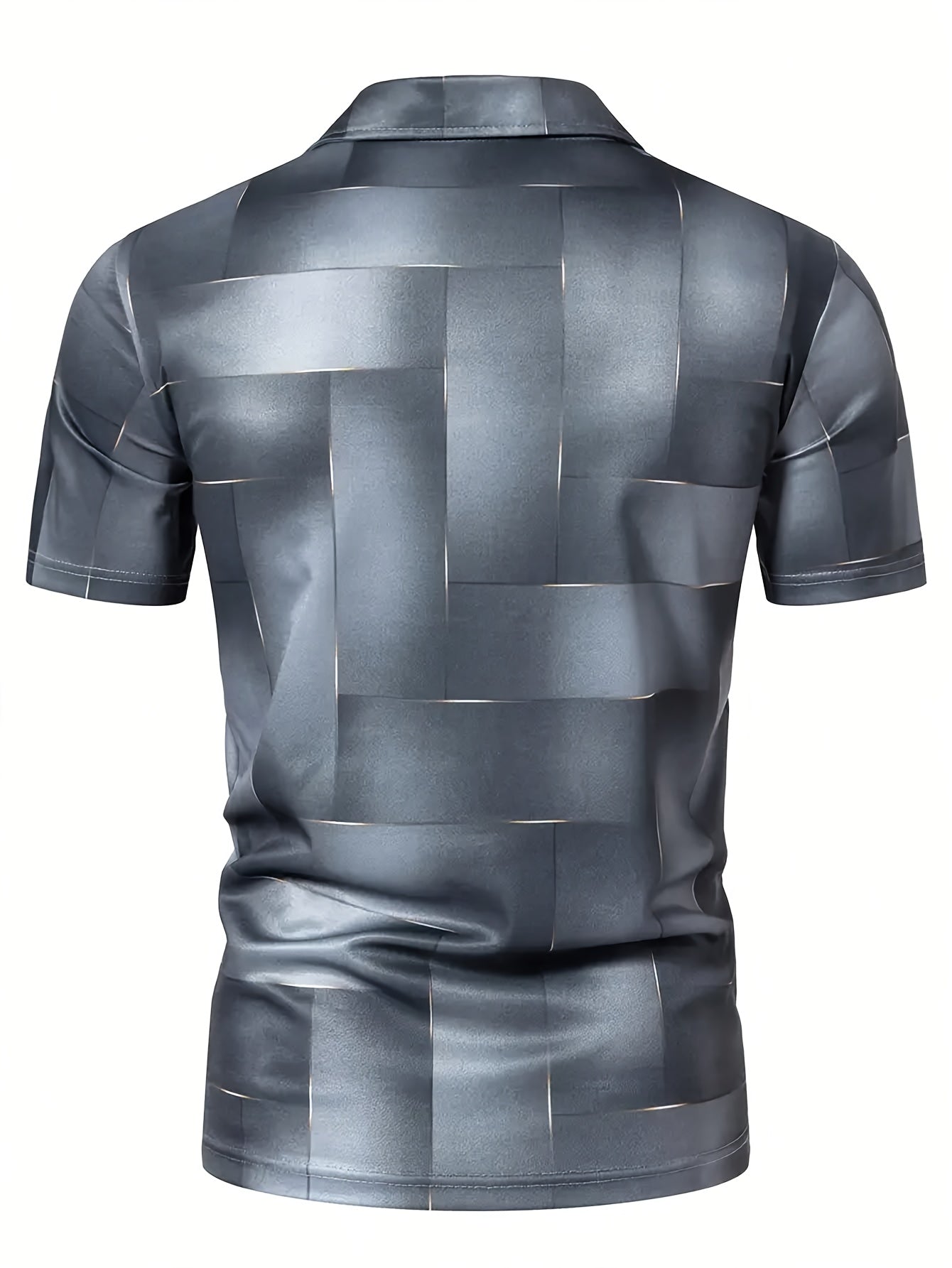 Men's Stylish Black & Golden Geometric Print Shirt - Short Sleeve, Casual Golf Sportswear, Digital Printing, Button-Up Collar, Polyester, All-Season Wear