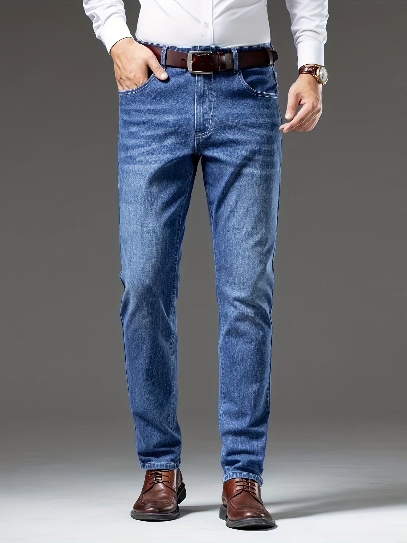 Jeans skinny stretch pour homme – coupe slim, denim extensible non transparent, taille mi-haute, bleu clair, idéal business casual et tenue décontractée, essentiel printemps/automne