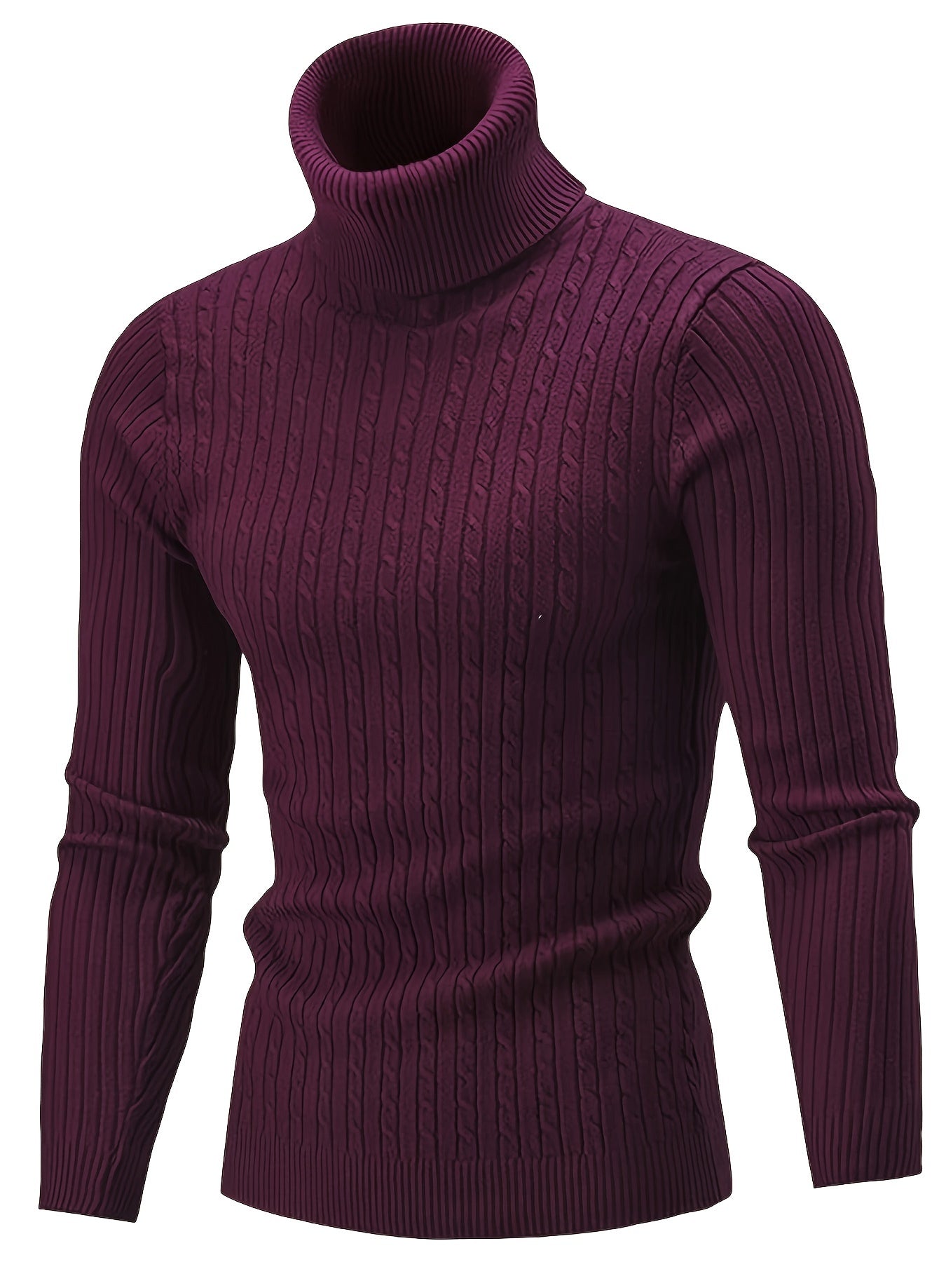 Men's Casual Turtleneck Sweater - Long Sleeve Stretch Knit Pullover, Regular Fit Solid Color Golf & Party Wear, Autumn Winter Wardrobe Essential, Winter Apparel, Academic Style, Ribbed Texture, Cold Weather Clothing, Classic