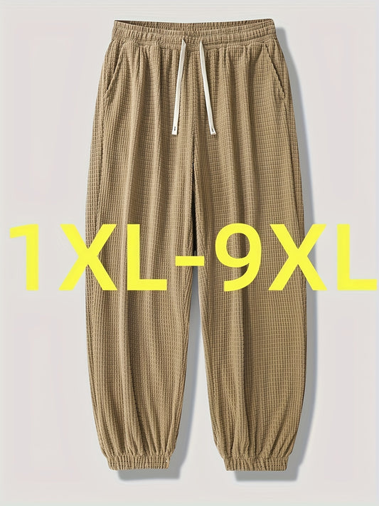 Joggers en velours côtelé grande taille pour homme – coupe décontractée, taille élastique à cordon, poches latérales, confortables pour tenue décontractée, sneakers hautes assorties