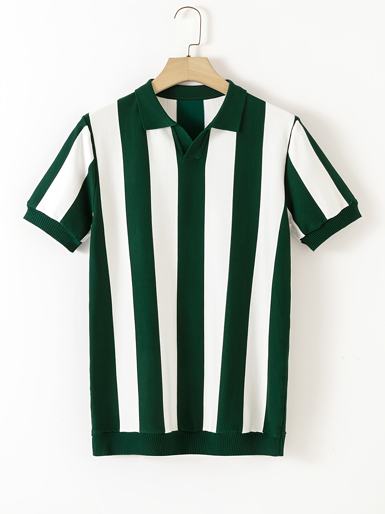 Men'S Striped Short-Sleeve Shirt for Spring And Summer, Suitable for Young And Middle-Aged Professionals, Featuring a Stylish Collar for Golf, Knit