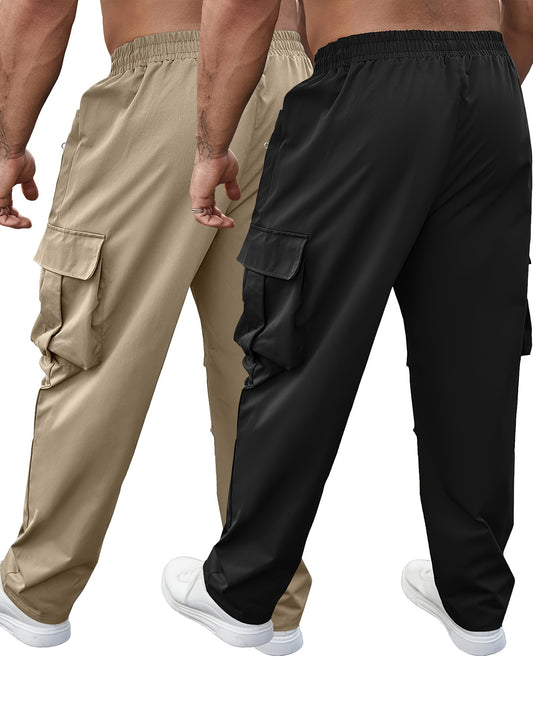 Ensemble 2 pantalons cargo grande taille pour homme – robustes, multi-poches utilitaires, tissu non extensible, idéals construction, randonnée et usage quotidien, toutes saisons, entretien facile