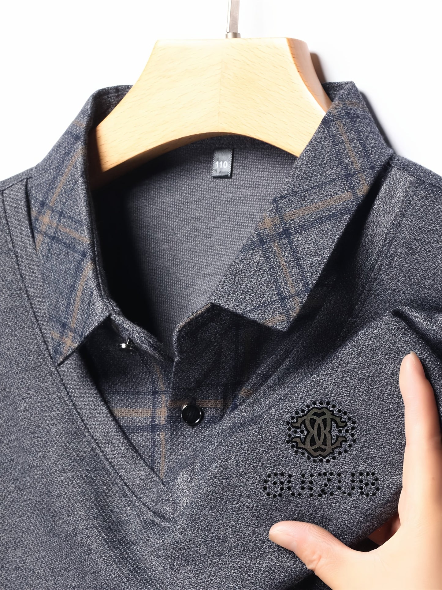 New Men'S Long-Sleeve Faux Two-Piece Polo Shirt for Spring And Autumn, Featuring a Checkered Inner Layer, Perfect for Casual Daily Wear And Light Business Attire During The Spring And Autumn Seasons, a Great Gift for Men.