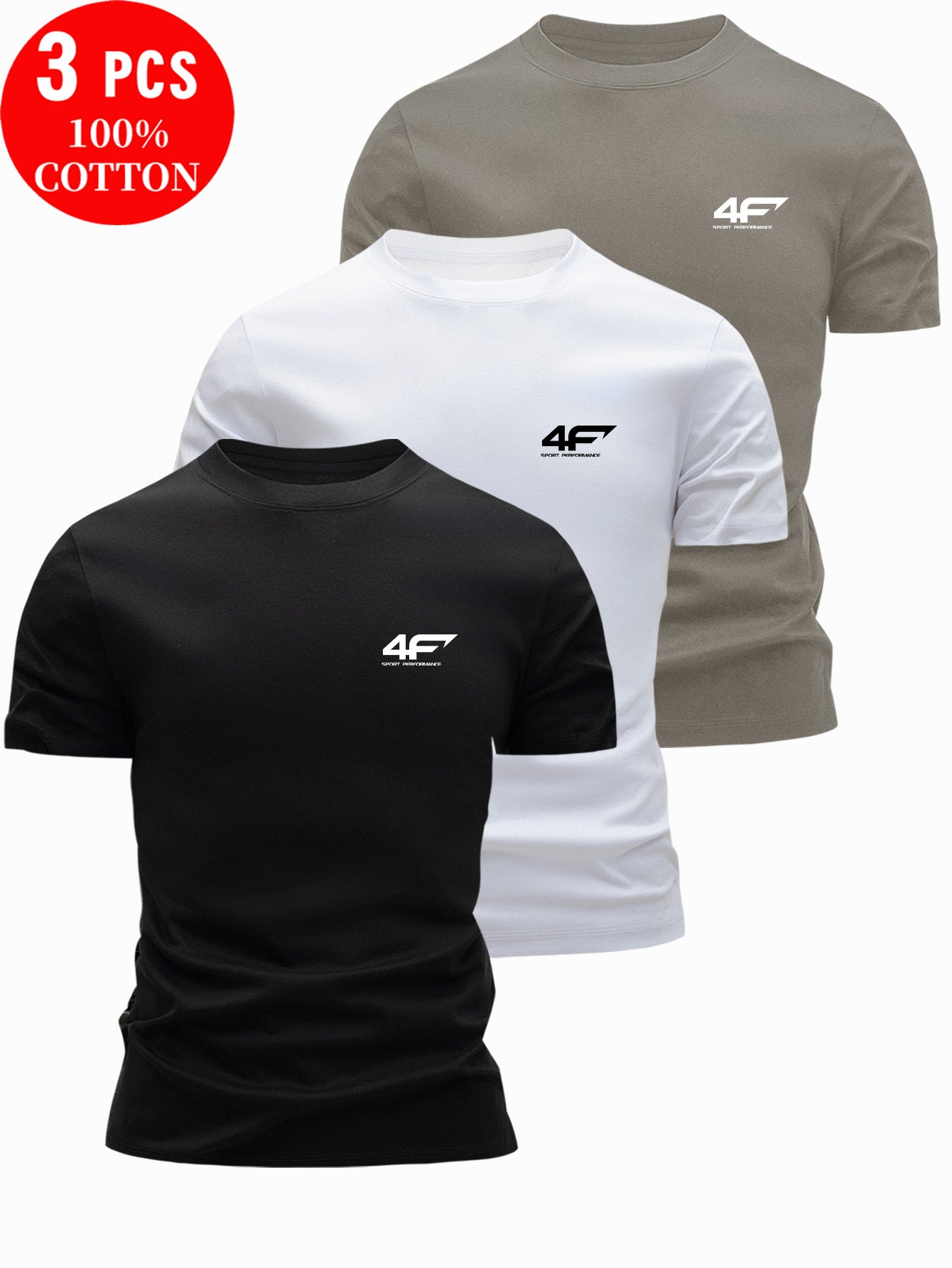3pcs 100% Cotton T-Shirts, Casual Round Neck Tees for Summer Wear, Men's Outdoor Tops