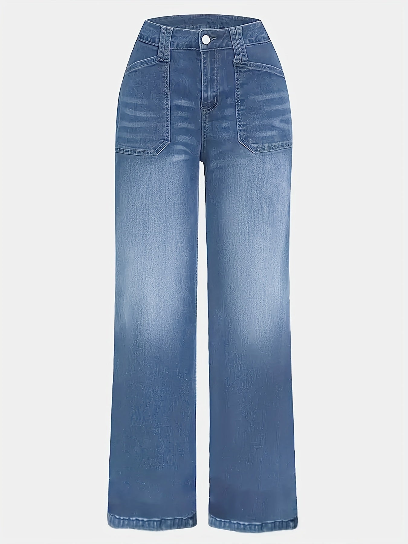 Jeans Femme Extensible Coupe Ample Jambe Droite Bleu Clair Poches Style Rétro 90s Décontracté Toute Saison Confortable Bureau et Voyage