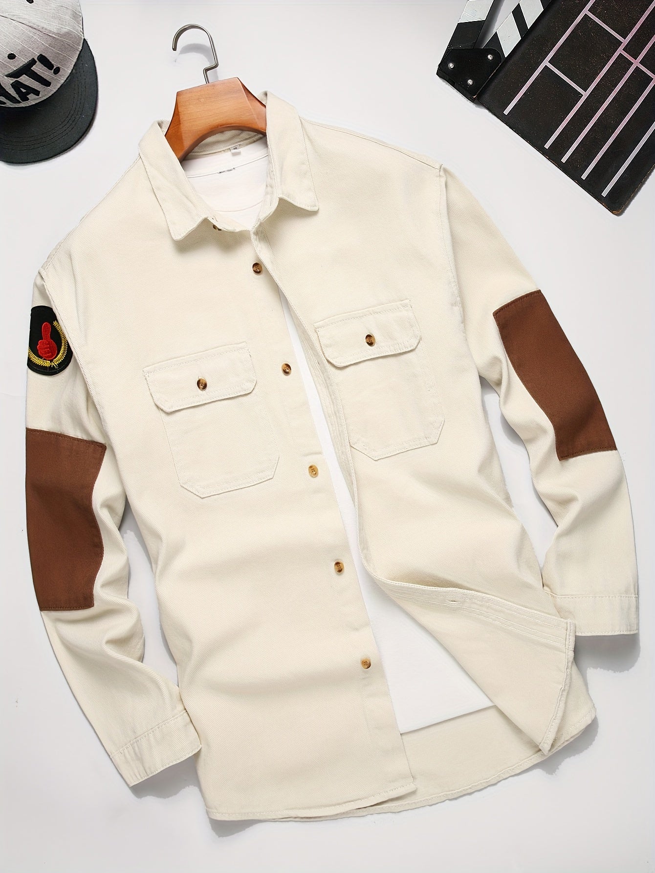 Men's Fashion Street Style Color Block Denim Shirt, Men's Stylish Comfy Denim Shirt For Spring & Autumn Wear