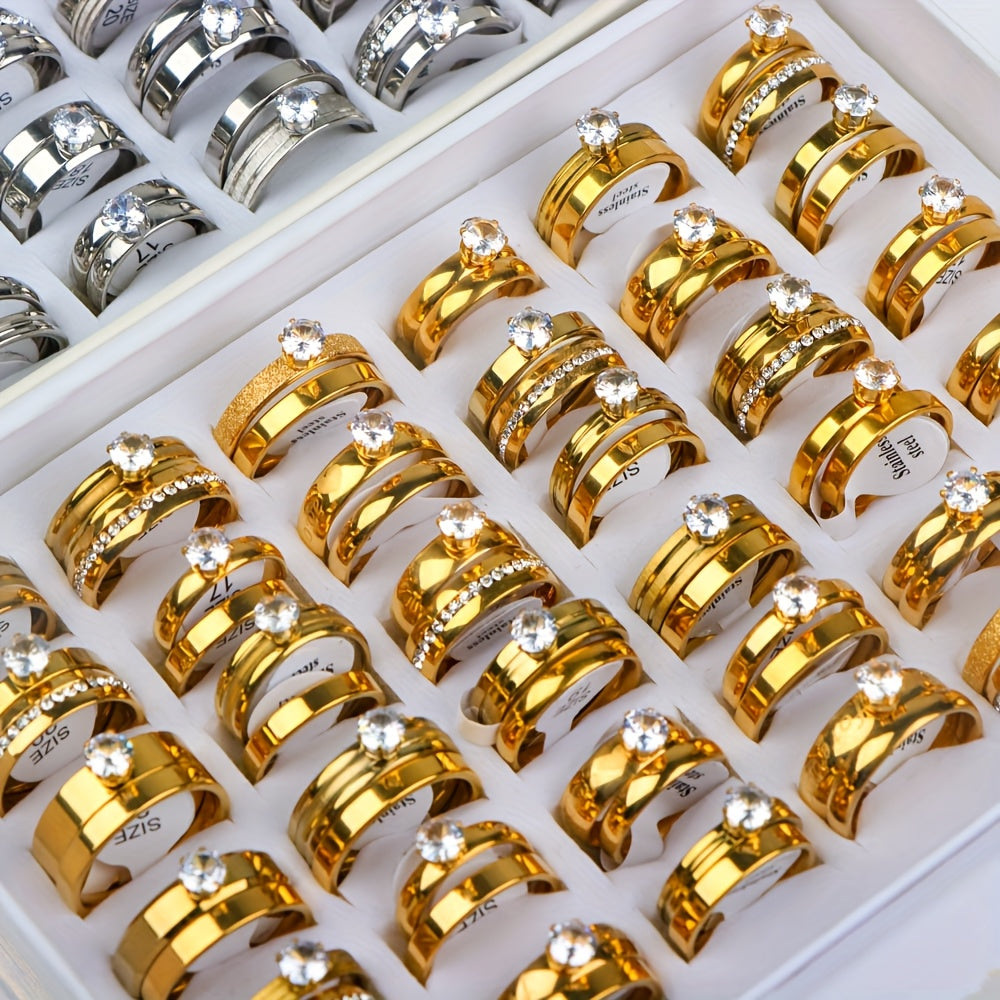 12pcs JuanMaoJuan Couple Rings - Stainless Steel Wedding Bands for Women & Men, Matching His & Hers Rings Suitable for Wedding, Party, Casual Attire - Bulk Pack (No Box Included)