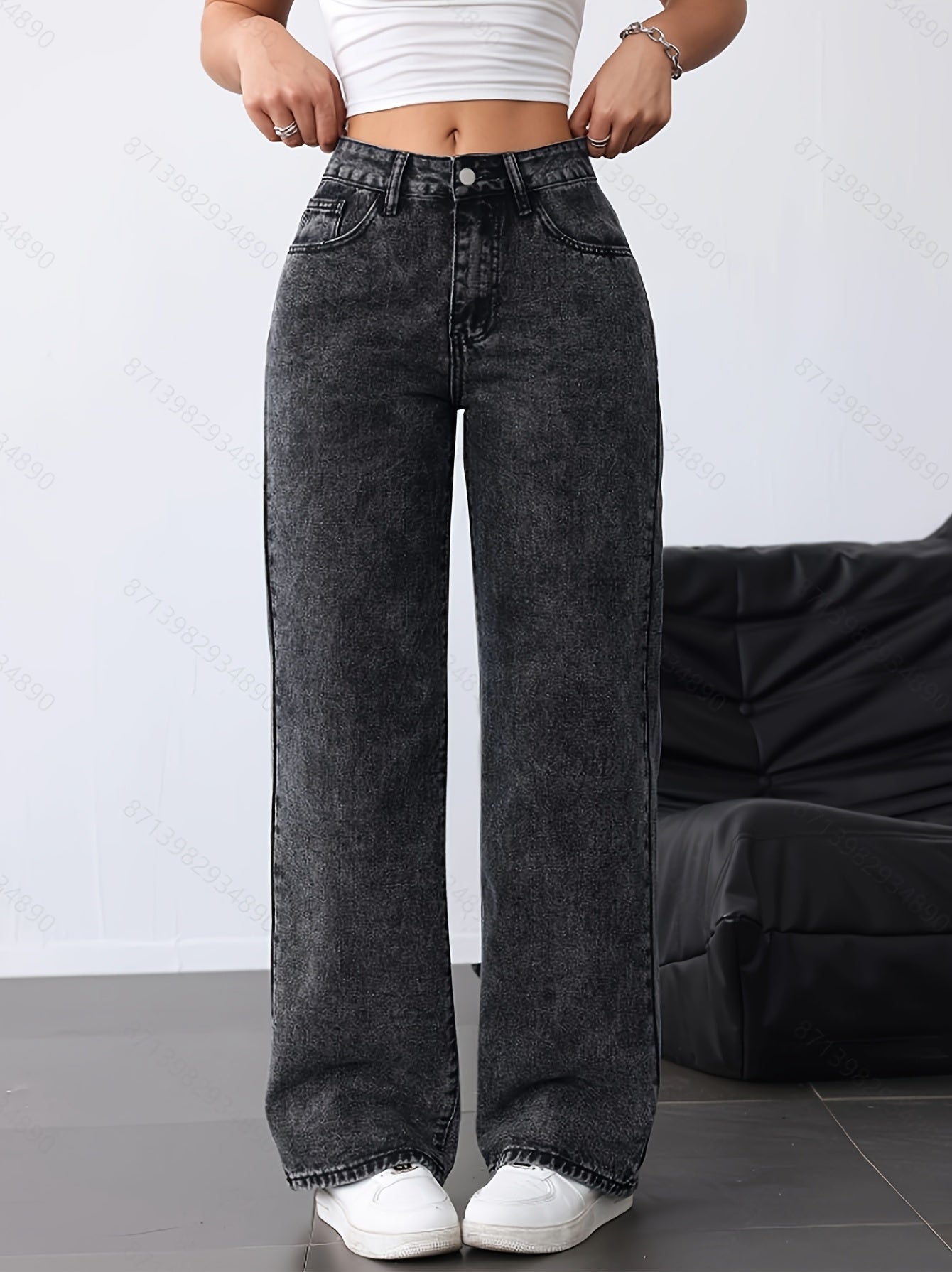 Jeans Femme Jambe Droite Ample Décontracté Polyvalent Denim
