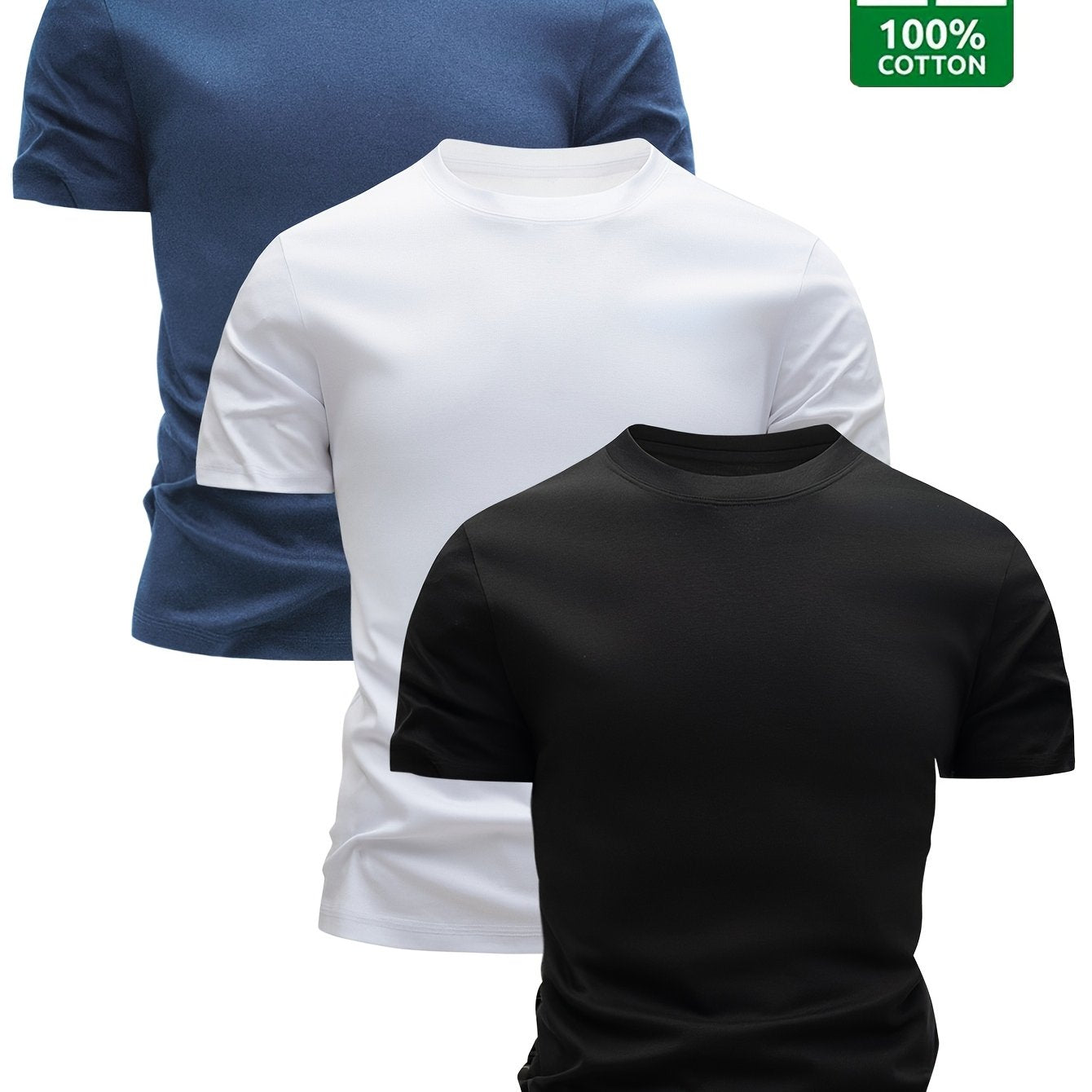 Set of 3 Men'S 100% T-Shirts - Soft And Comfortable for Everyday Casual Wear, Breathable And Moisture-Wicking for Summer, Lightweight Design, Sweat-Resistant