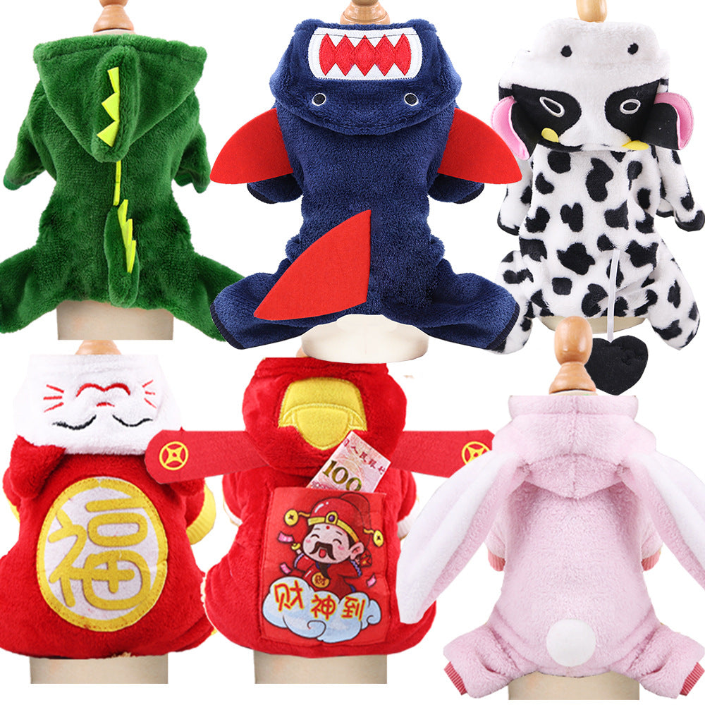 Warm Cartoon Pet Clothes for Dogs & Cats – Soft Cotton Jumpsuit