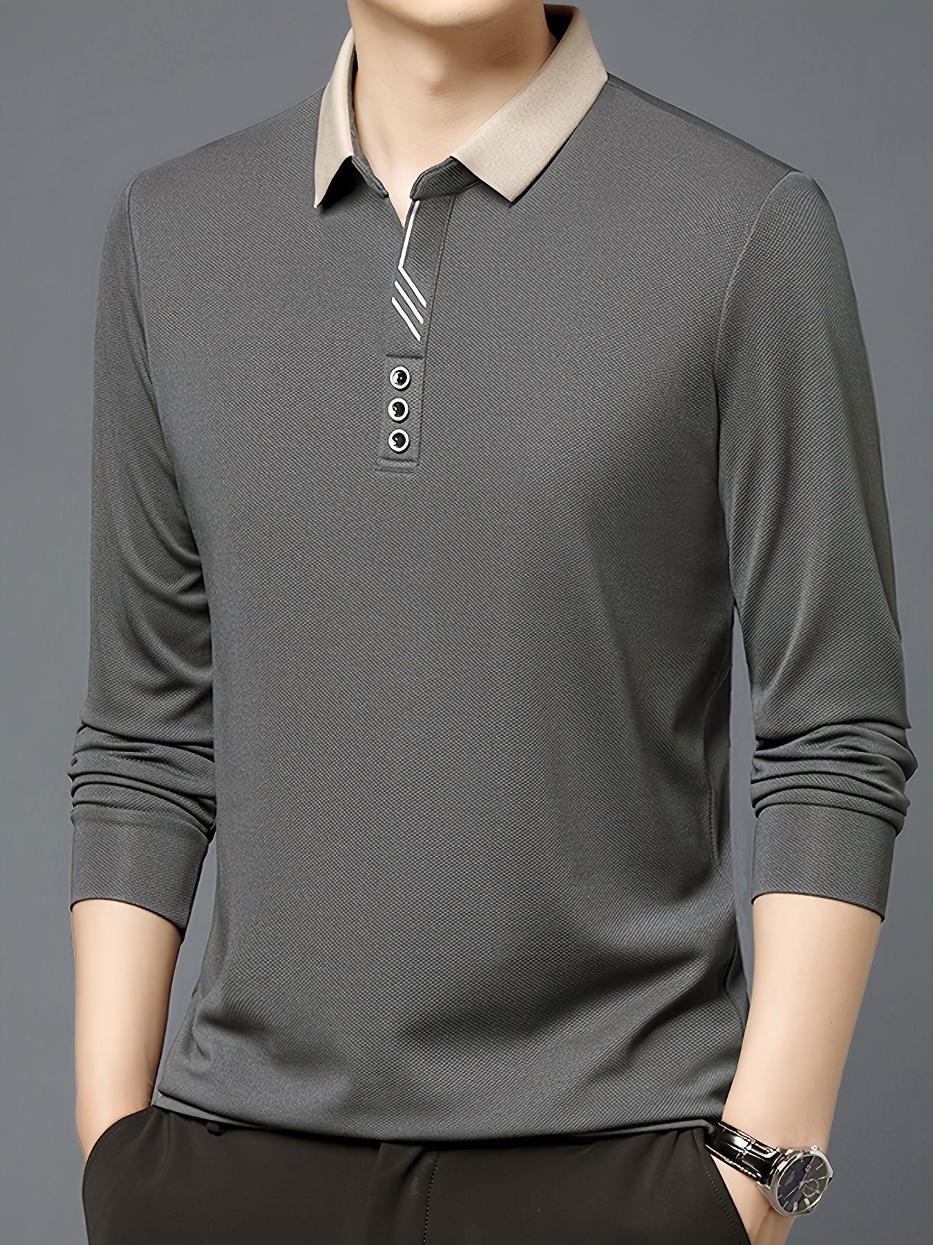 Men's Comfortable Casual Durable Long Sleeve Shirt with Button Decoration