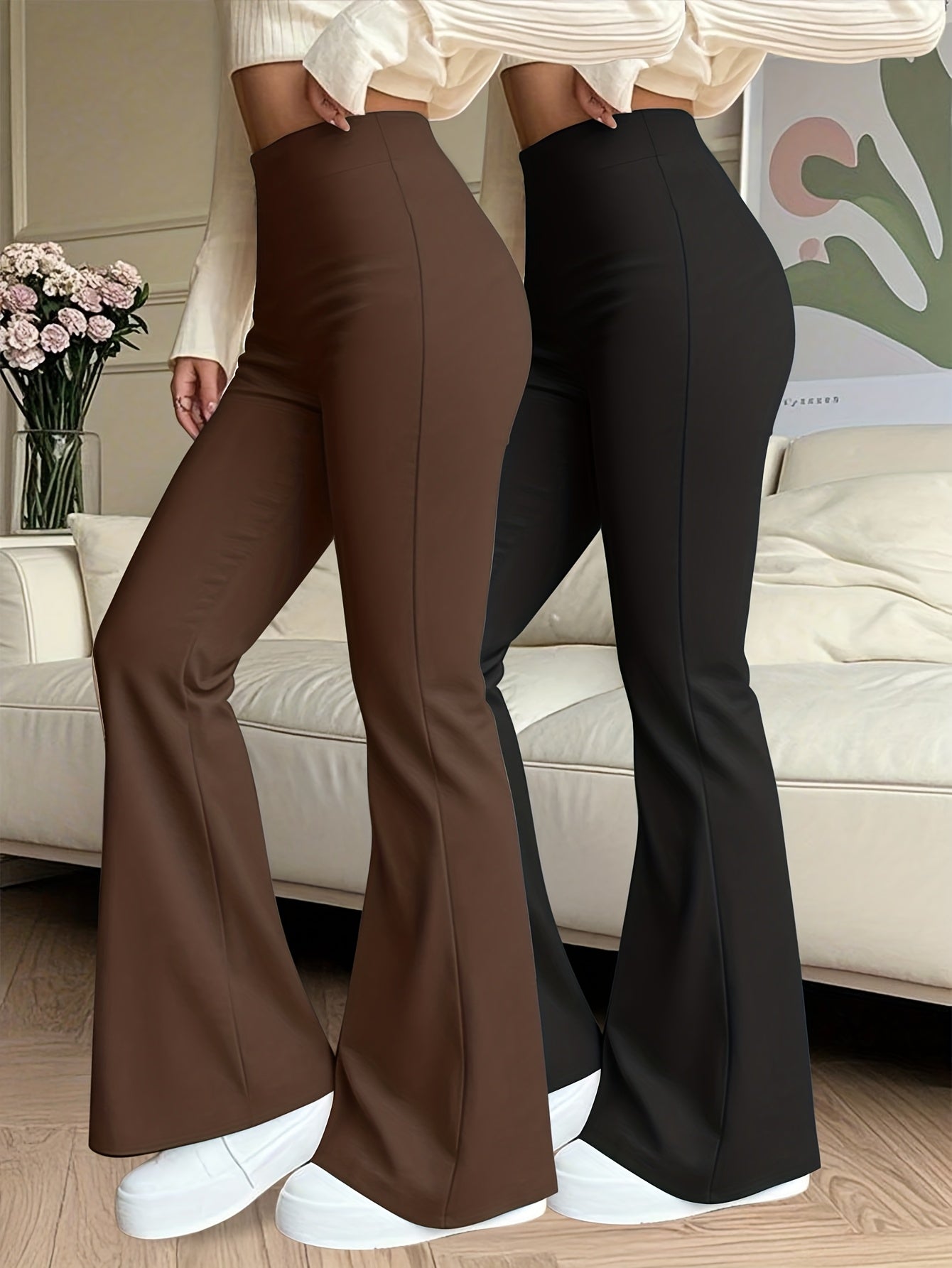 Lot de 2 Pantalons Femme Évasés – Taille Élastique, Tous Saisons, Confortables et Polyvalents