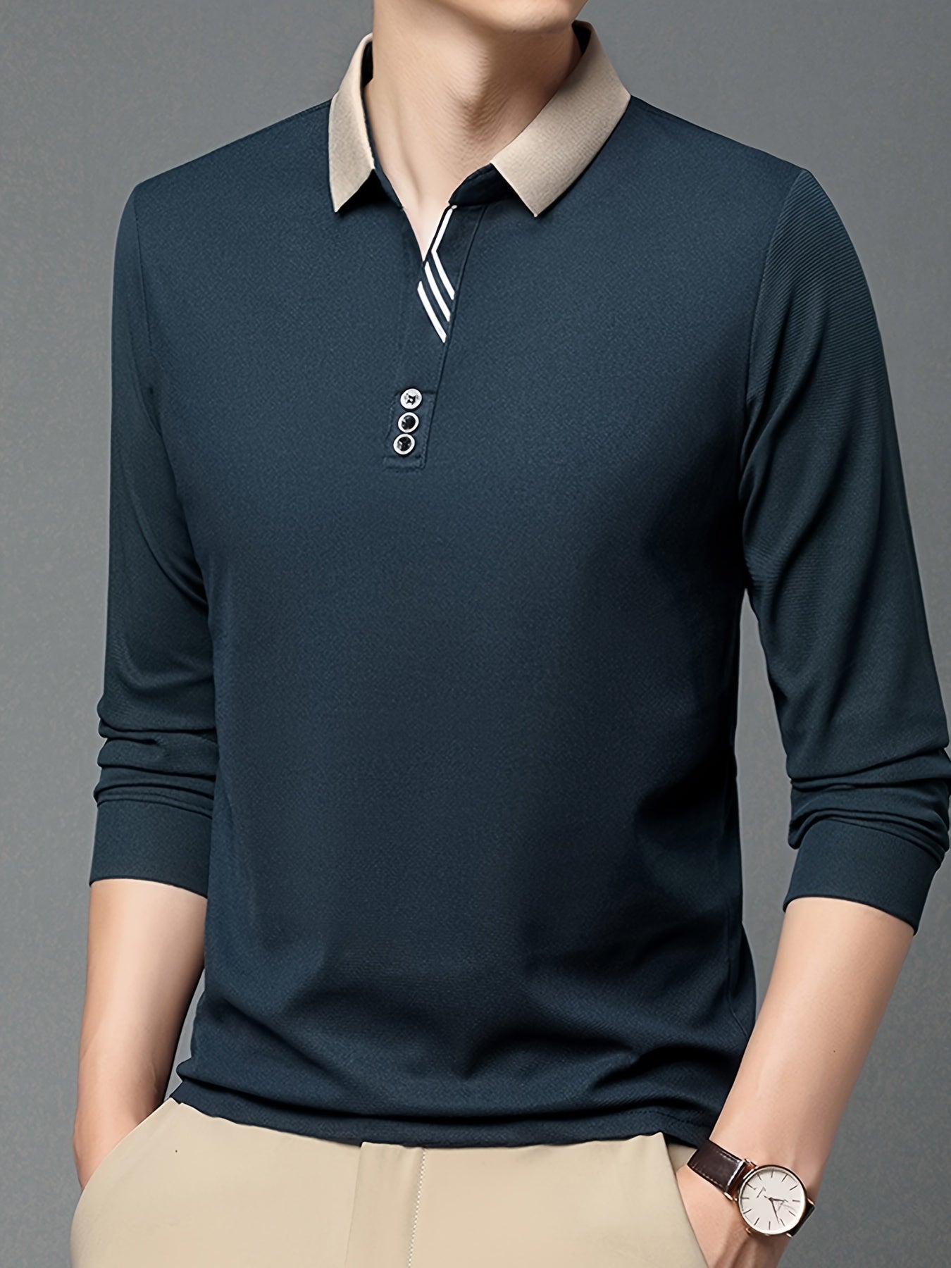 Men's Comfortable Casual Durable Long Sleeve Shirt with Button Decoration