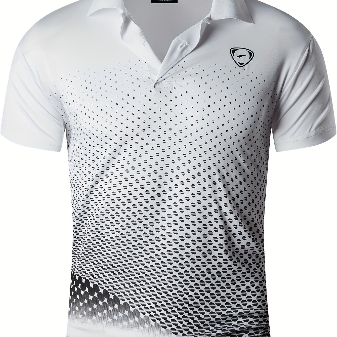 Men's Lightweight Breathable Sport Shirt - Vibrant Orange All-Over Dot Print, Stretch Polyester Short Sleeve with Collar & Button Placket for Tennis Golf Bowling, Regular Fit All-Season Casual Athletic Wear, Tennis A