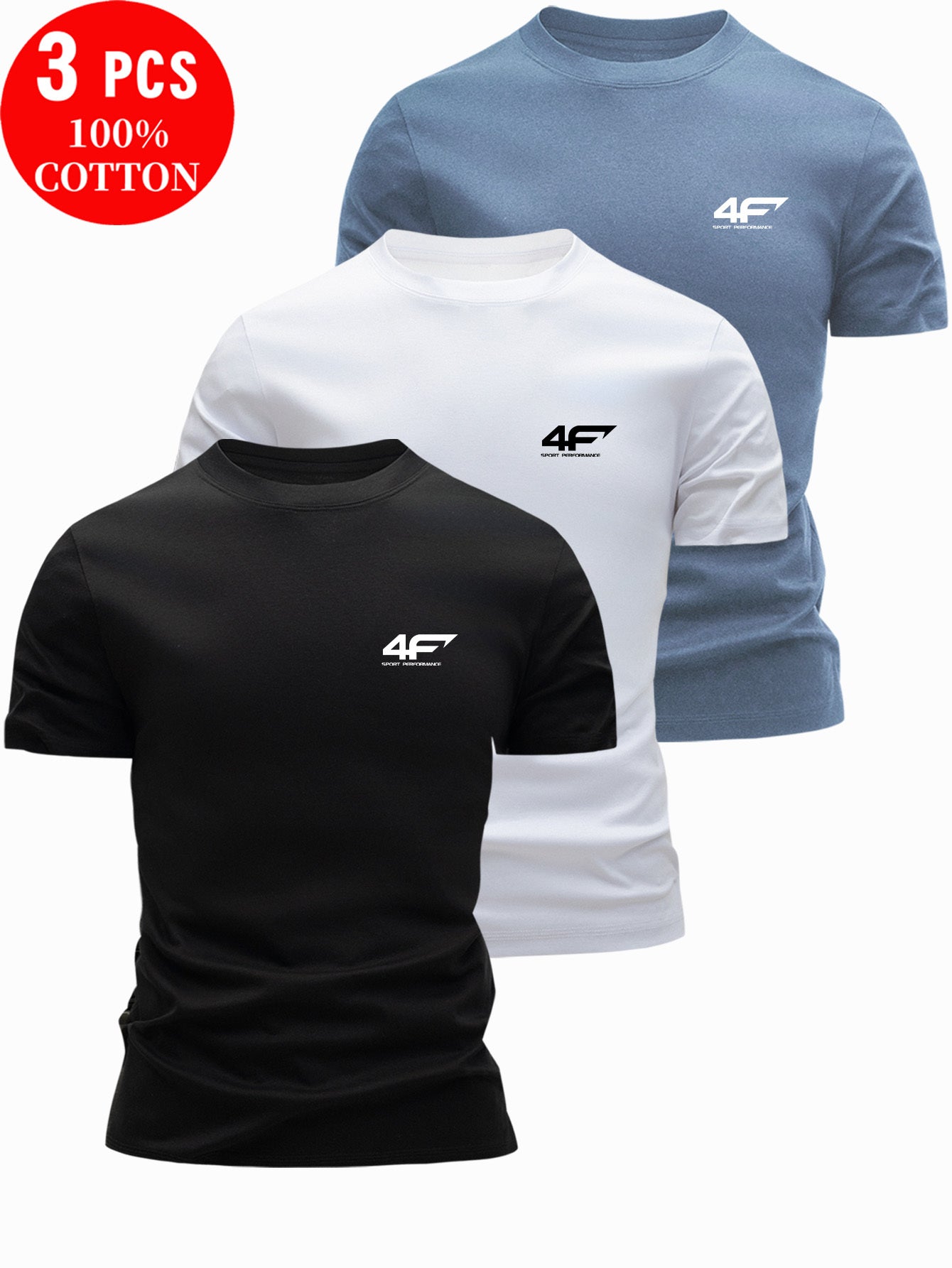 3pcs 100% Cotton T-Shirts, Casual Round Neck Tees for Summer Wear, Men's Outdoor Tops