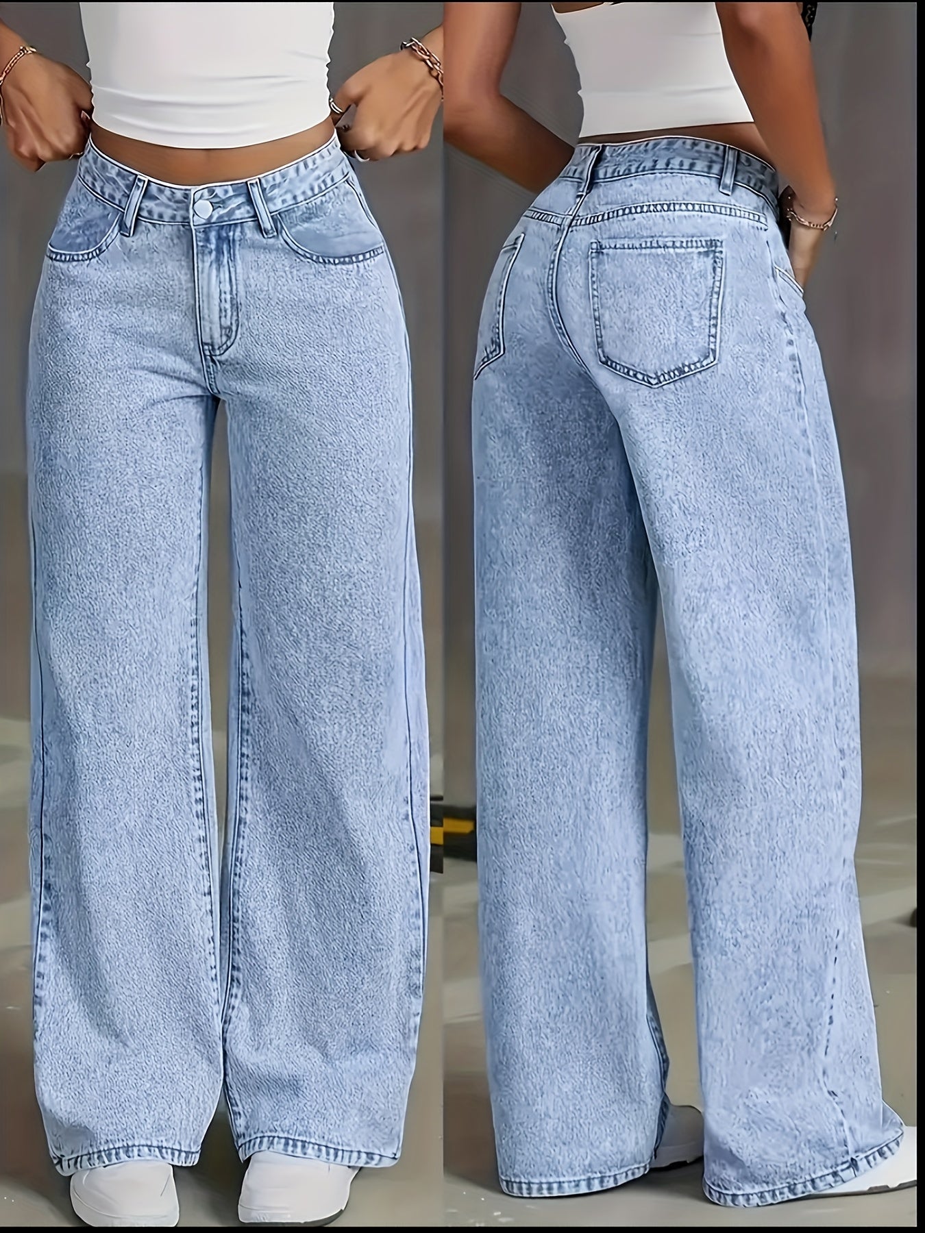 Jeans Femme Nouveaux – Coupe Large Droite, Bleu Clair Effet Flocon, Taille Haute Ceinturée, Confortables, Pantalon Décontracté Élégant Polyvalent pour Quotidien, Voyage et Bureau