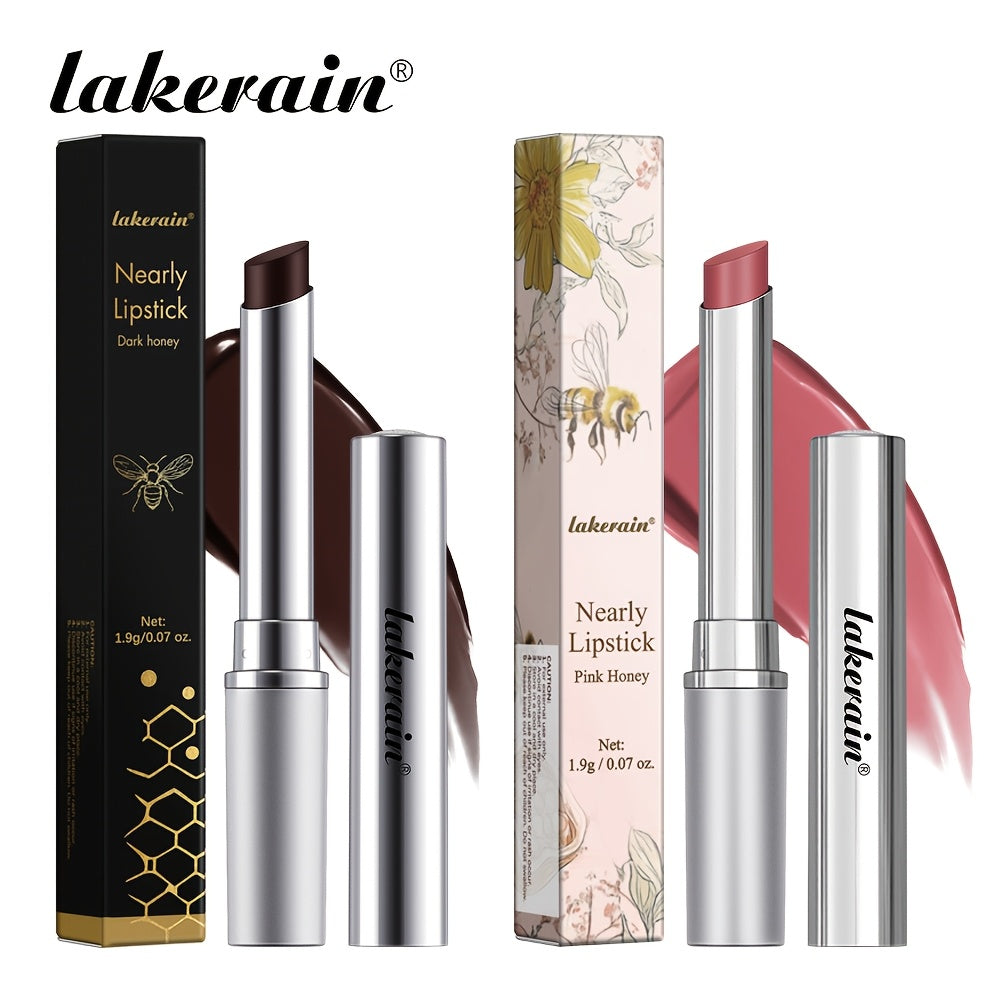 2pcs Lakerain Almost Lipstick | Black Honey + Pink Tinted Lip Balm, Nourishing & Moisturizing, Texture, Winter Lip Care
