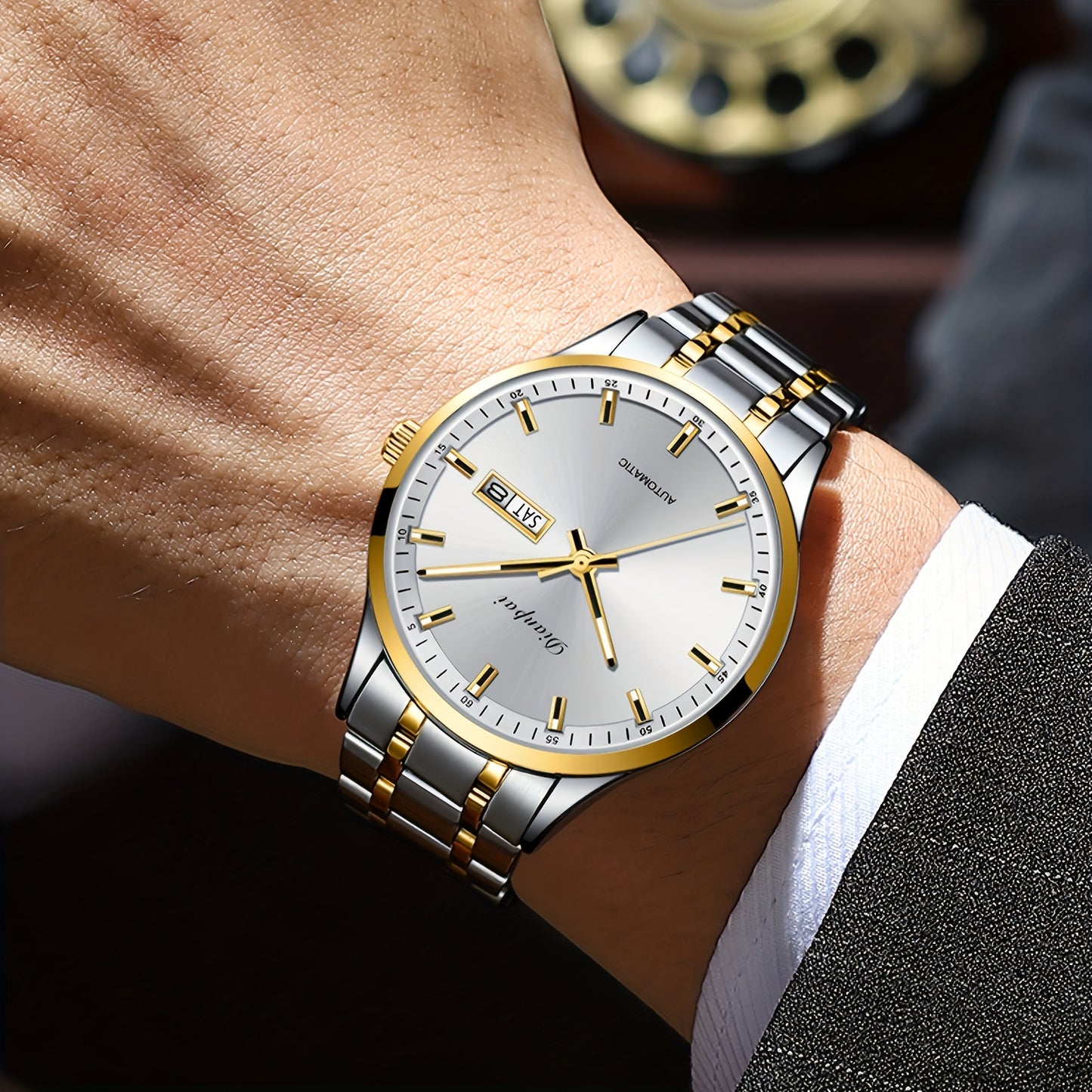 Montre classique luxueuse pour homme avec éclairage nocturne et calendrier, bracelet en acier inoxydable, cadeau parfait pour homme, montre mécanique automatique homme Dianpai, sans batterie