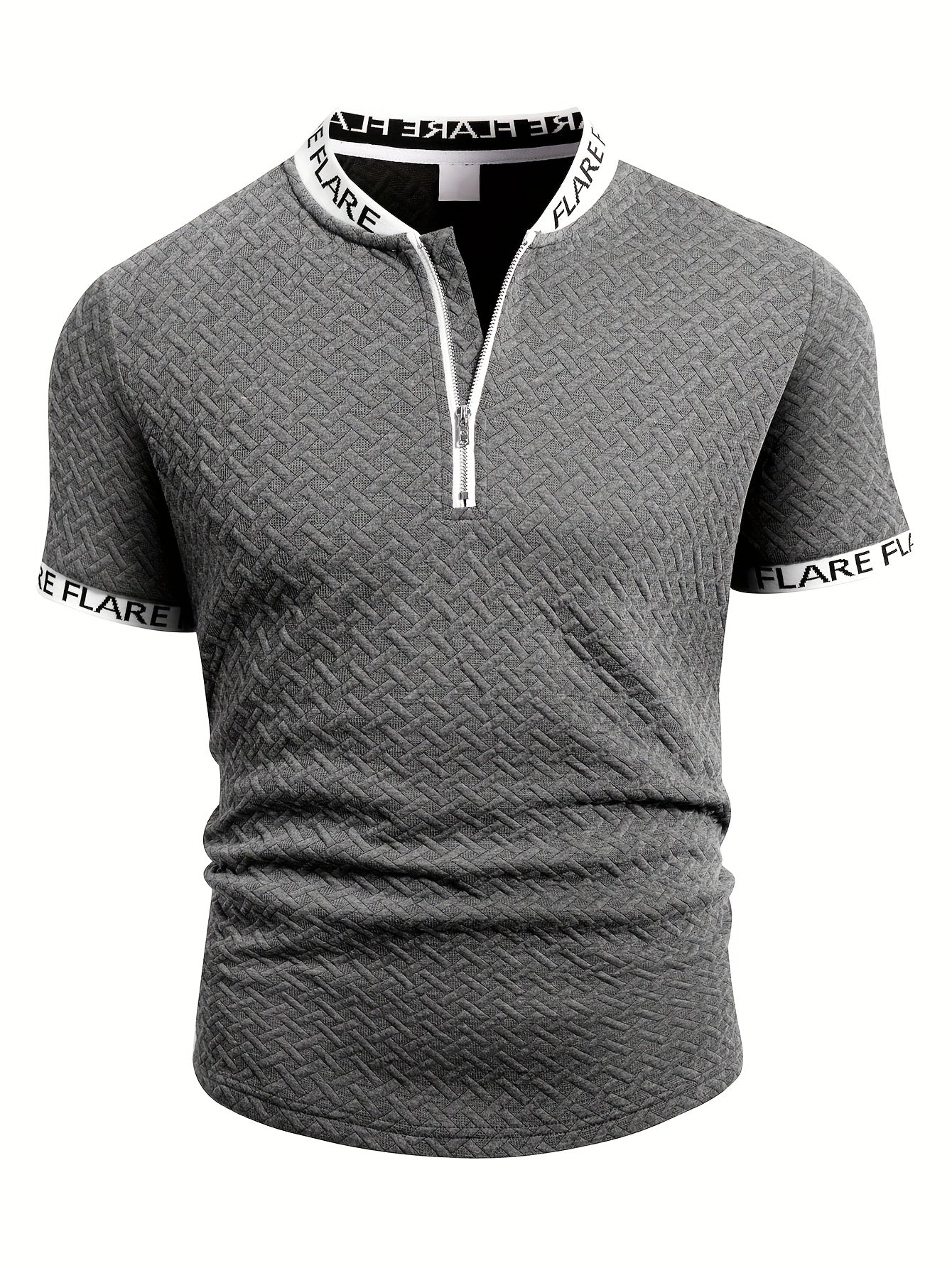 Men'S Casual Short Sleeve Polo Shirt with Stand Collar & Zipper Detail - Olive Green, Breathable Summer Top for Casual Attire, Casual Attire, |stand Collar Shirt|zipper Closure Shirt