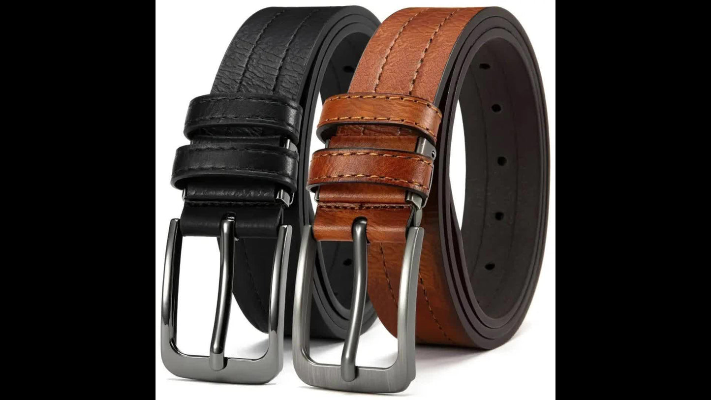 Lot de 2 Ceintures Homme Décontractées Vintage – Ceintures Solides et Respirantes, Conçues pour Hommes d’Affaires, Élégants et Passionnés de Mode, Cadeau Idéal pour Toute Occasion, Ceintures de Luxe avec Boucle Ajustable