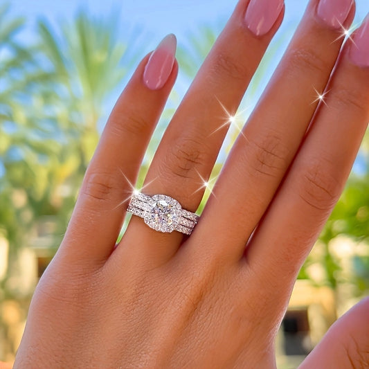 Set Of 3 Pieces Of Women's Princess Square Wedding Ring Set White Zirconia Fairy Engagement Ring Women's Party Bride Jewelry