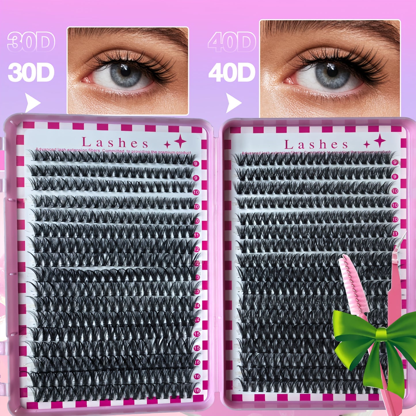 Set de 680 cils (30D/40D/50D) volume yeux style anime avec pinces et pinceau cils D Curl naturels hypoallergéniques kit DIY pour débutants fêtes mariages et usage quotidien