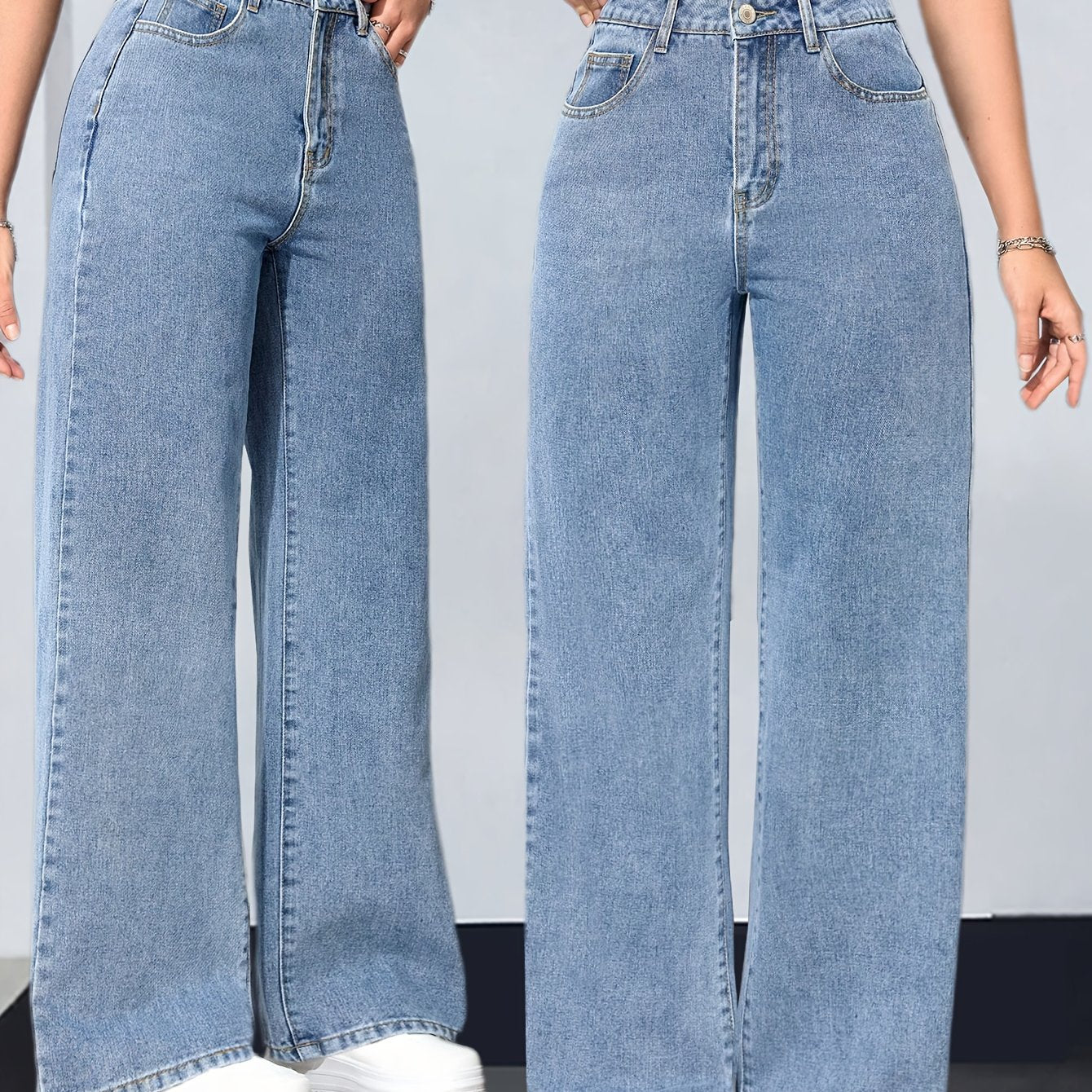 Pantalon évasé en denim stretch bleu élégant pour femme