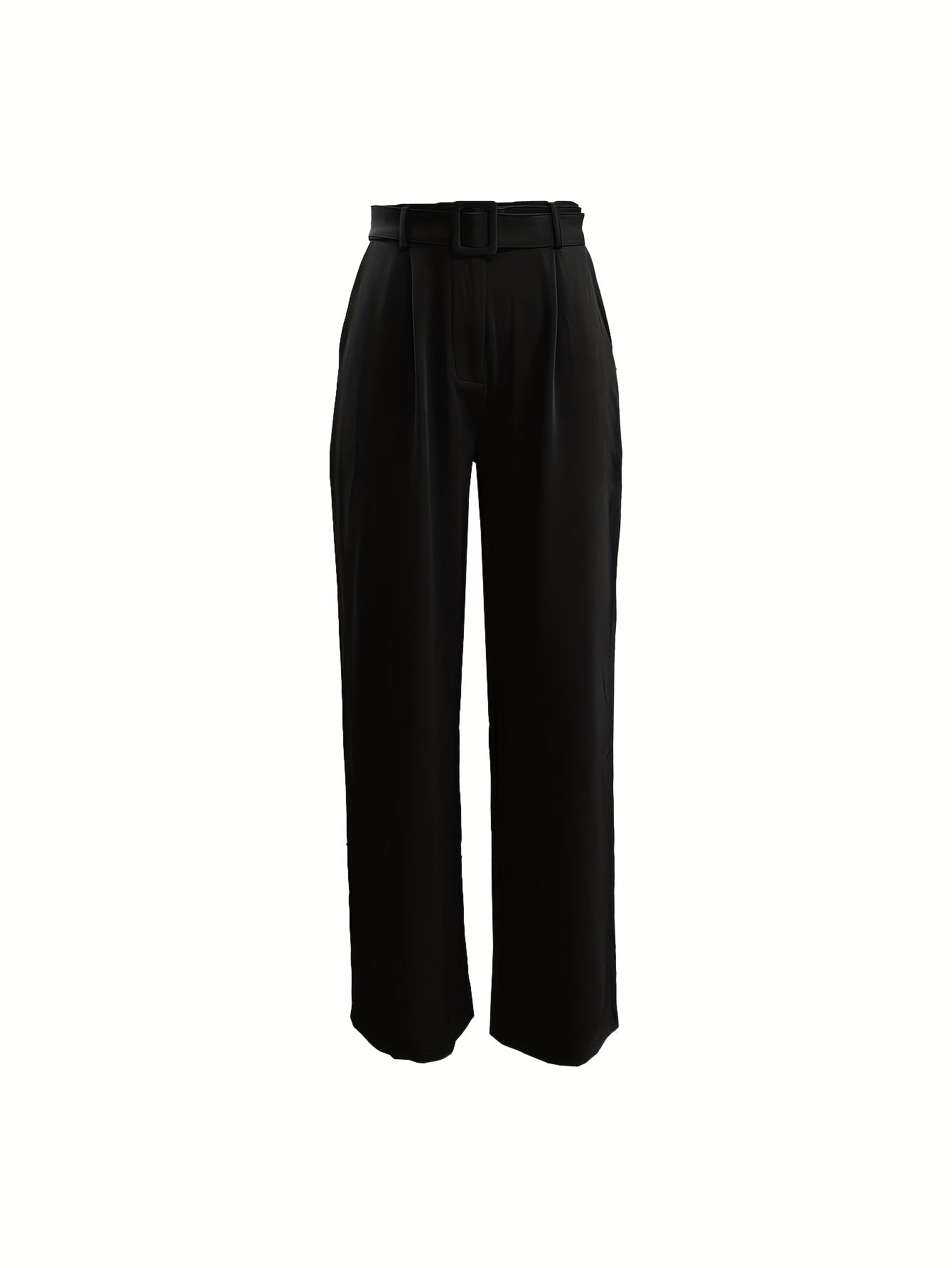 Pantalon Femme Élégant Jambe Droite – Polyester, Ceinturé, Couleur Unie, Confortable, Bureau et Décontracté, Printemps/Automne