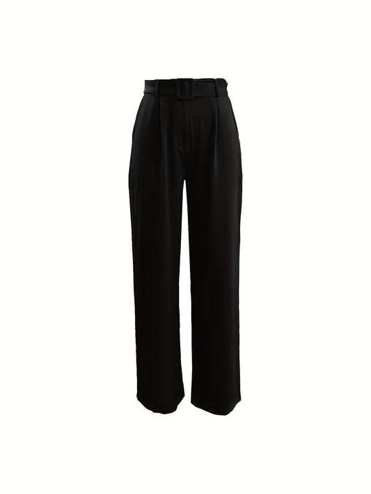 Pantalon Femme Élégant Jambe Droite – Polyester, Ceinturé, Couleur Unie, Confortable, Bureau et Décontracté, Printemps/Automne