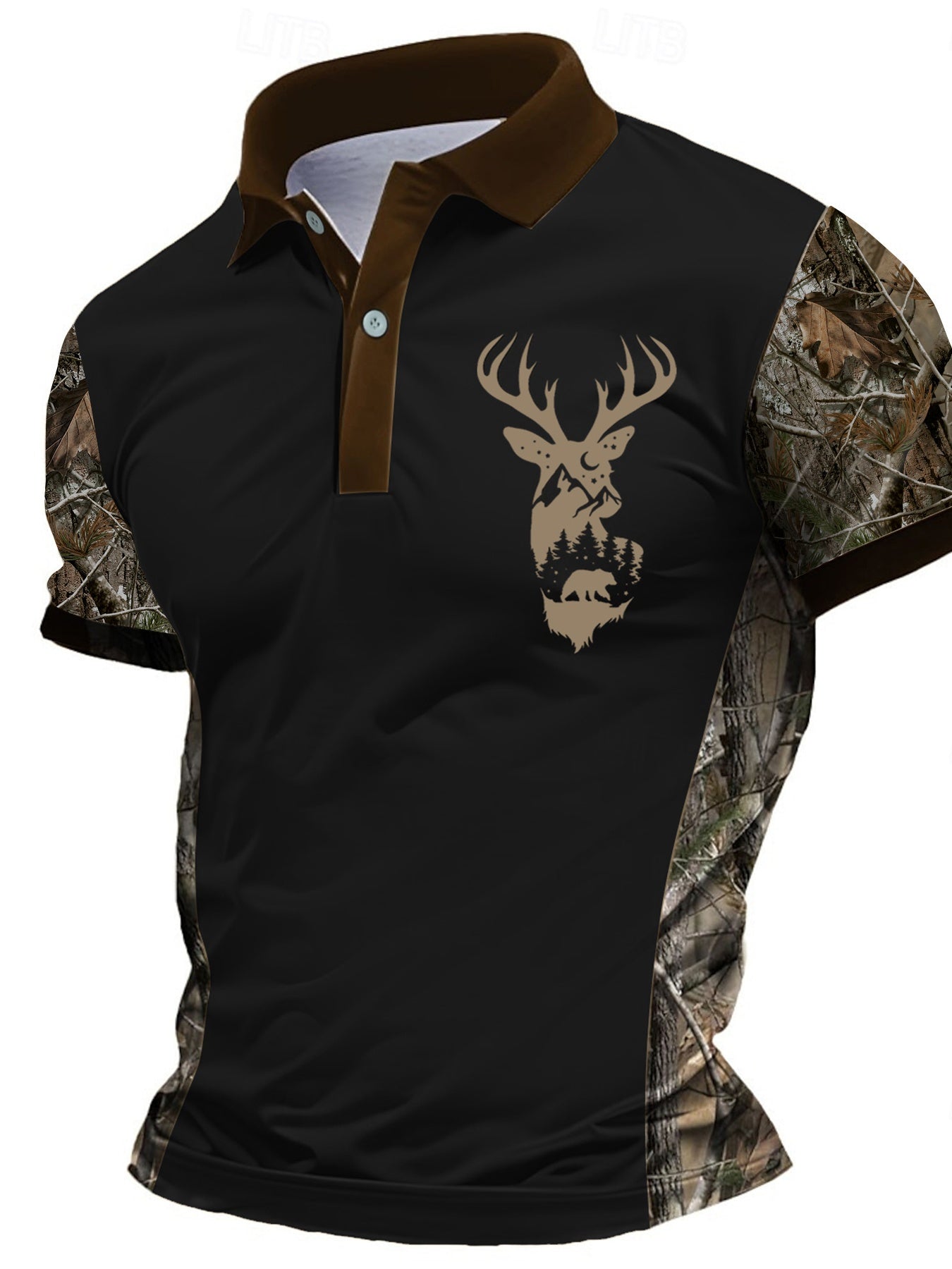 Men's Deer Head Print Camouflage Patchwork Fashion Shirt