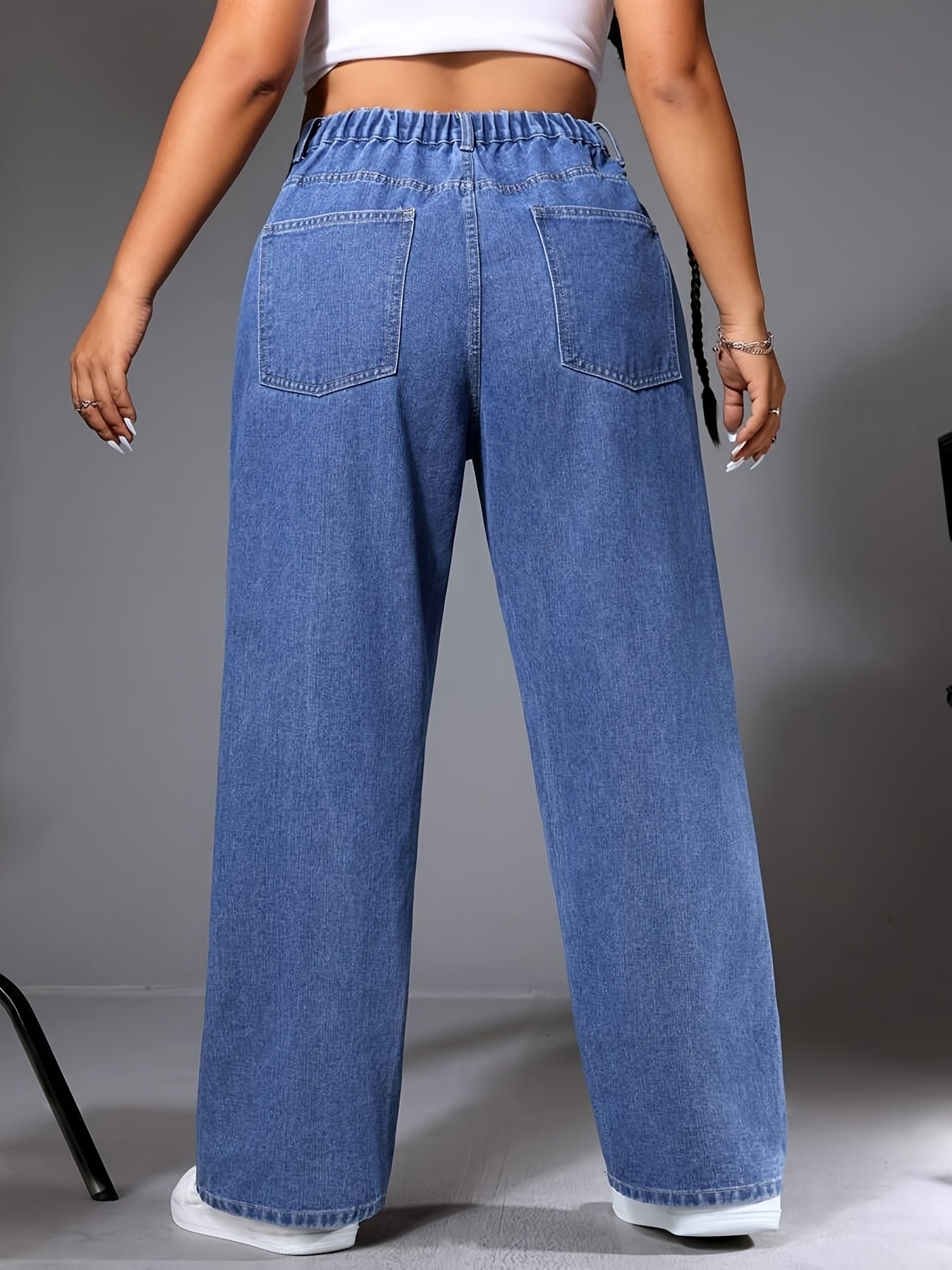 Jean Femme Grande Taille Taille Haute, Coupe Décontractée - Pantalon en Denim Droit Élégant, Confort Toute Saison, Lavable en Machine