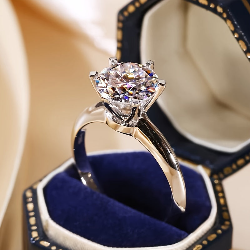 Elegant 2 Carat Cubic Zirconia Engagement Ring - Hypoallergenic Silvery-Plated, Perfect for Weddings & Anniversaries, Fashionable Bridal Accessory, All-Season Wear