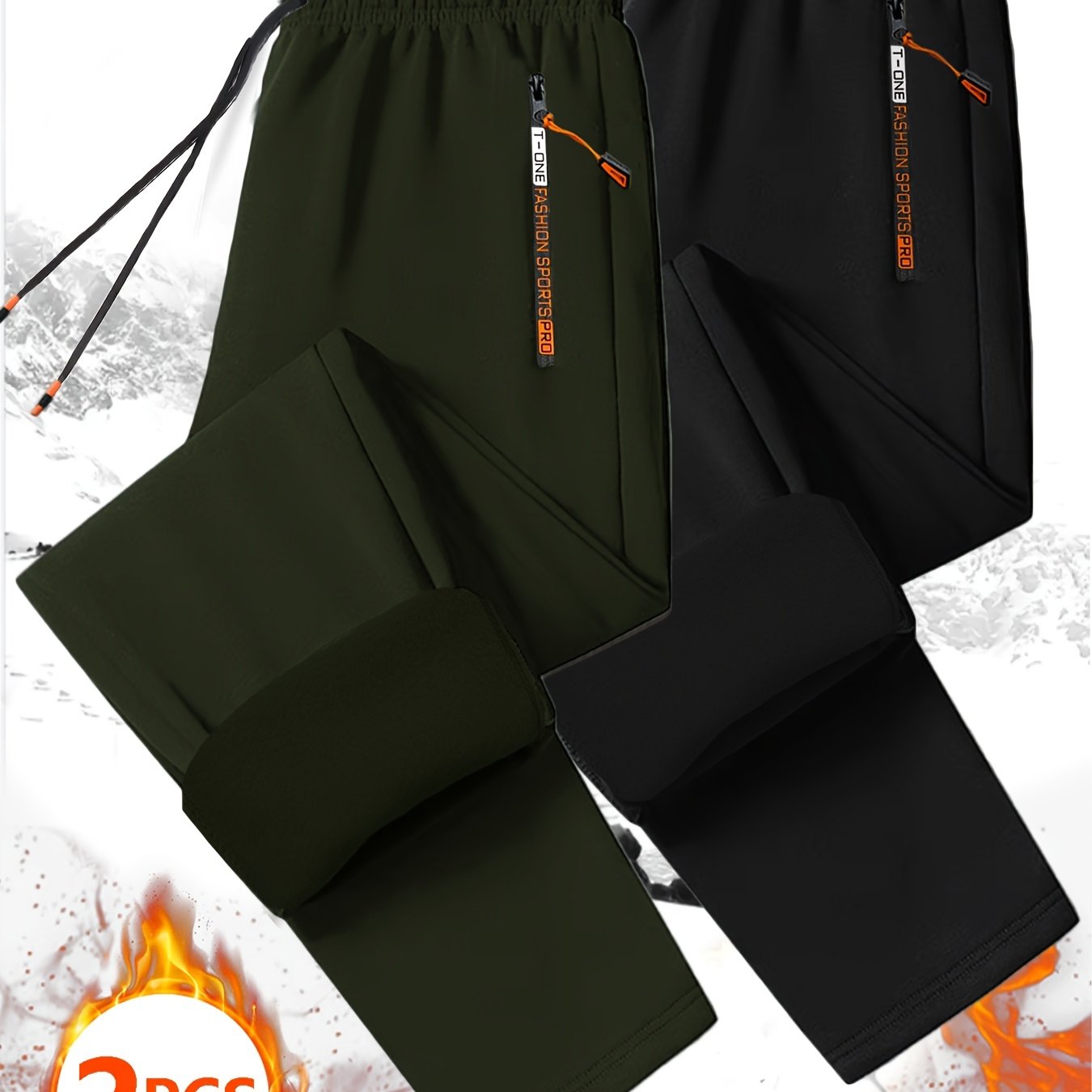 Pantalons thermiques en polaire pour homme (2 pièces) – poches zippées, taille à cordon, pantalons d’hiver chauds et résistants, idéals sport, course et activités extérieures, bleu marine, lavables à la main