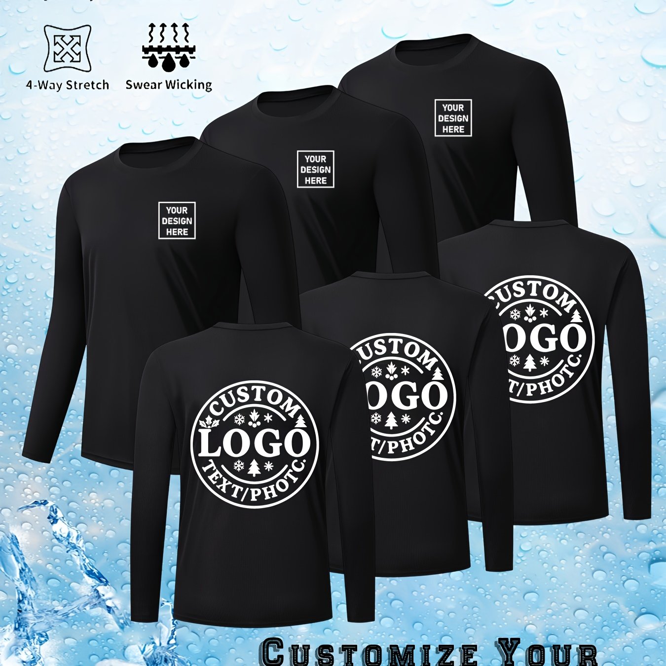 3pcs T-Shirts Longues Manches – Séchage Rapide Personnalisables