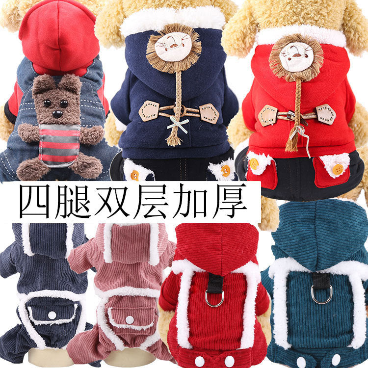 Warm Cartoon Pet Clothes for Dogs & Cats – Soft Cotton Jumpsuit