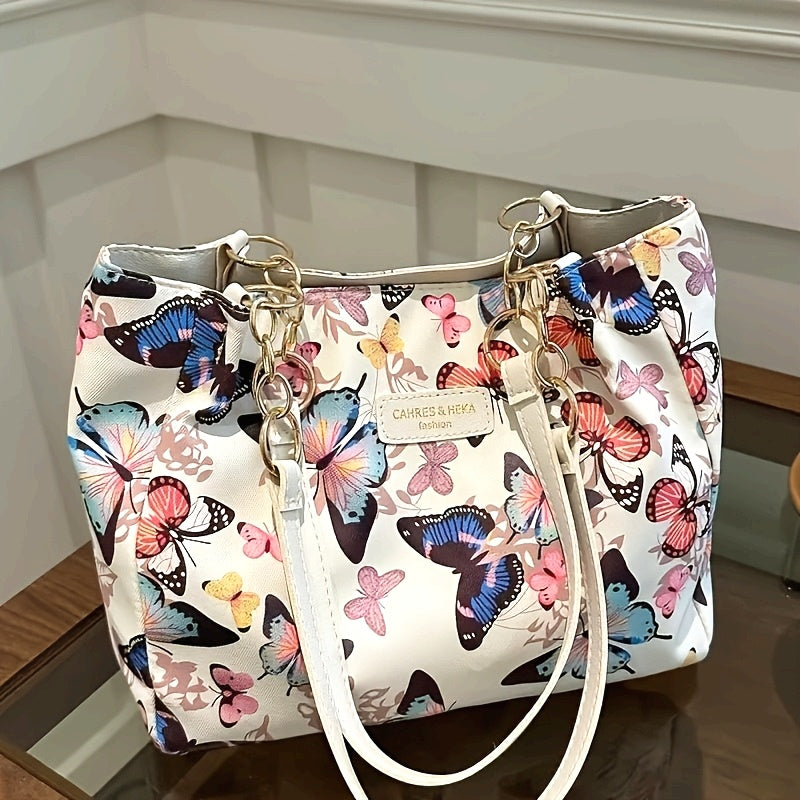 Sac Cabas en Toile à la Mode avec Motif Papillon Artistique – Bandoulière Amovible, Spacieux et Stylé pour Femmes, Fermeture Éclair