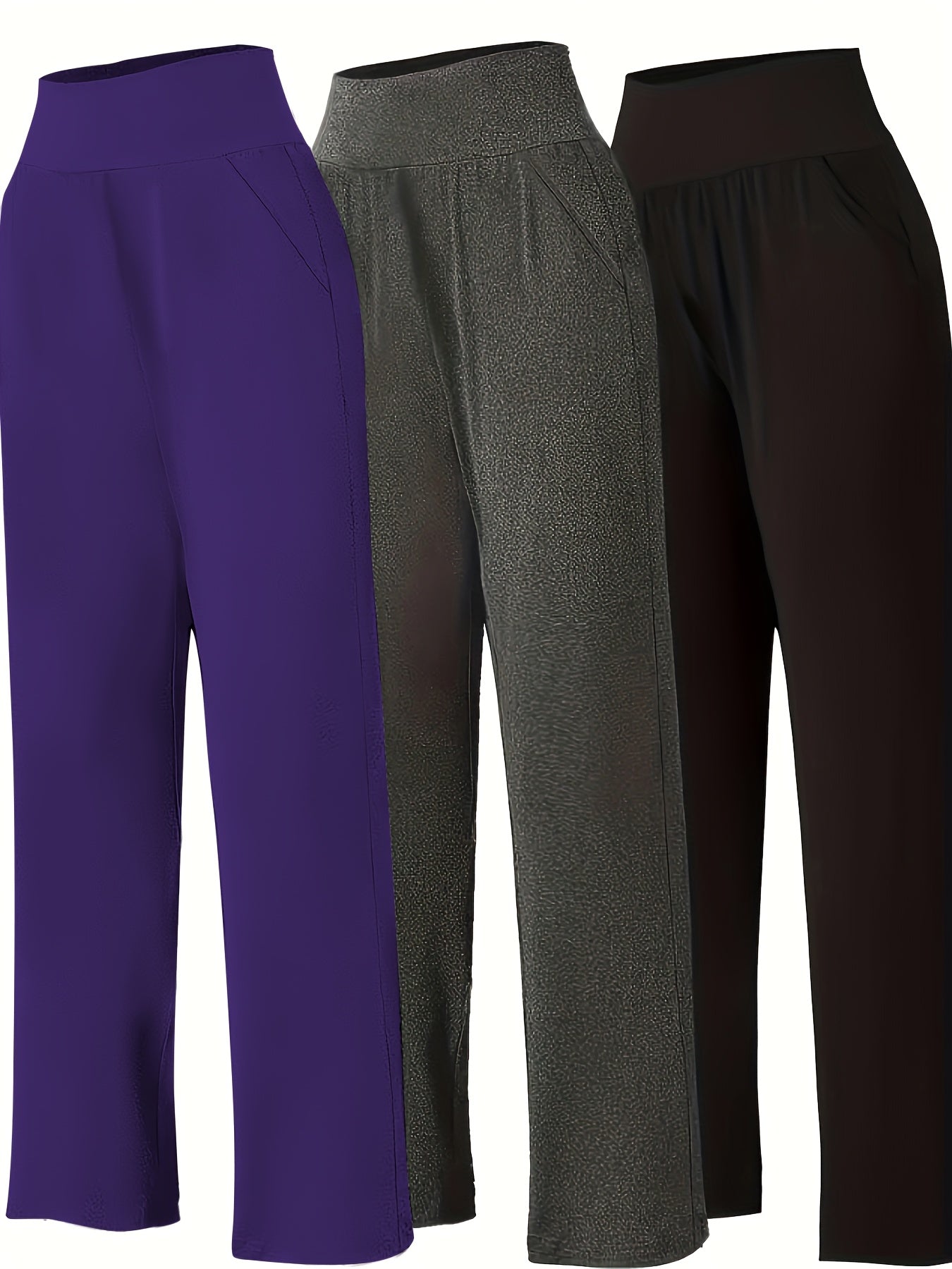 Pantalon Femme Grande Taille Décontracté – Taille Haute avec Poches, 3 Couleurs (Pourpre, Gris, Noir), Tous Saisons