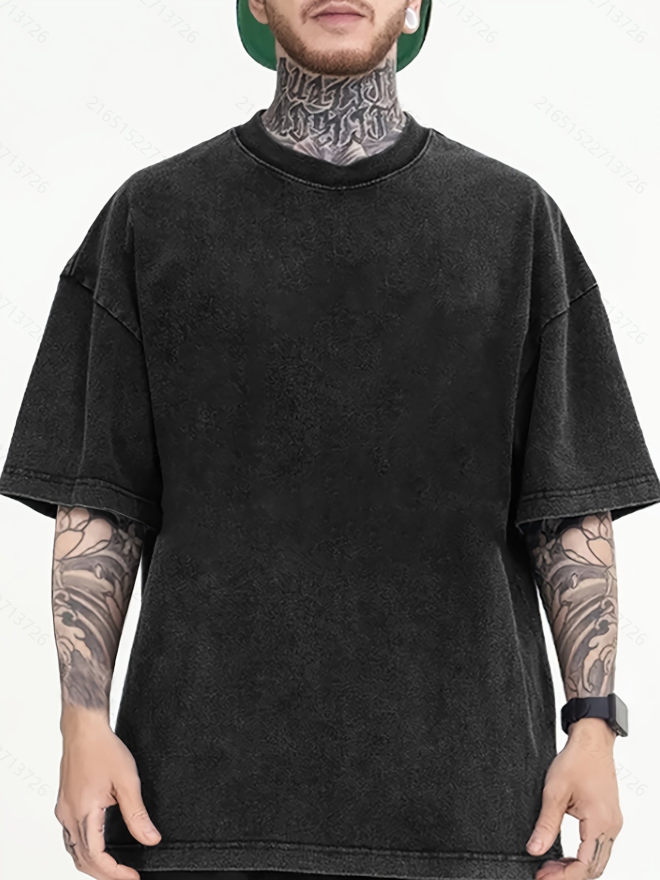 Men's loose-fit 220g T-shirt - Loose round neck, short sleeve, casual pink T-shirt with vertical stripe pattern. Comfortable and suitable for all seasons, available in plus sizes. Ideal for casual wear and layering (machine w