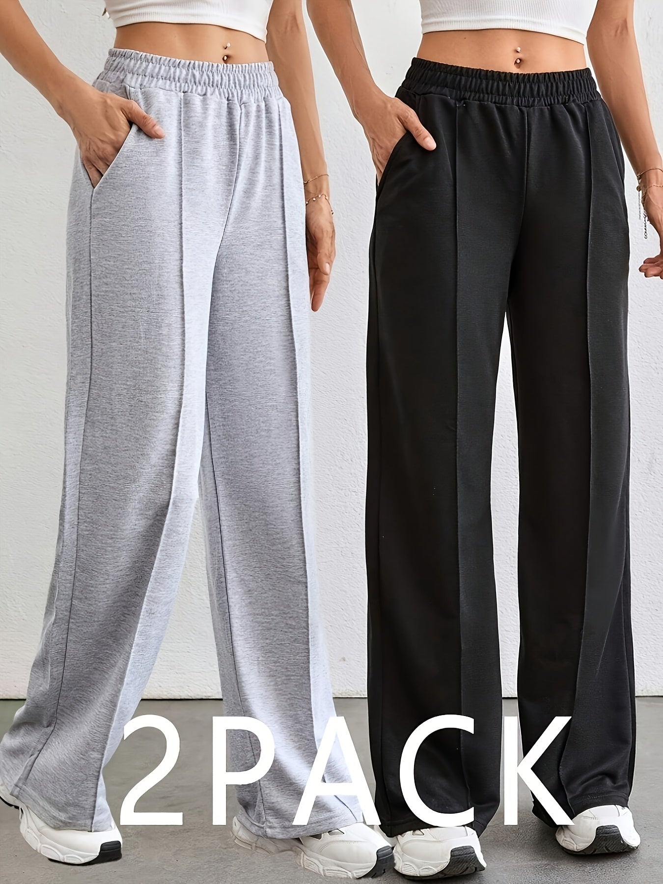 Lot de 2 Joggers Femme – Gris et Noir, Confortables et Polyvalents