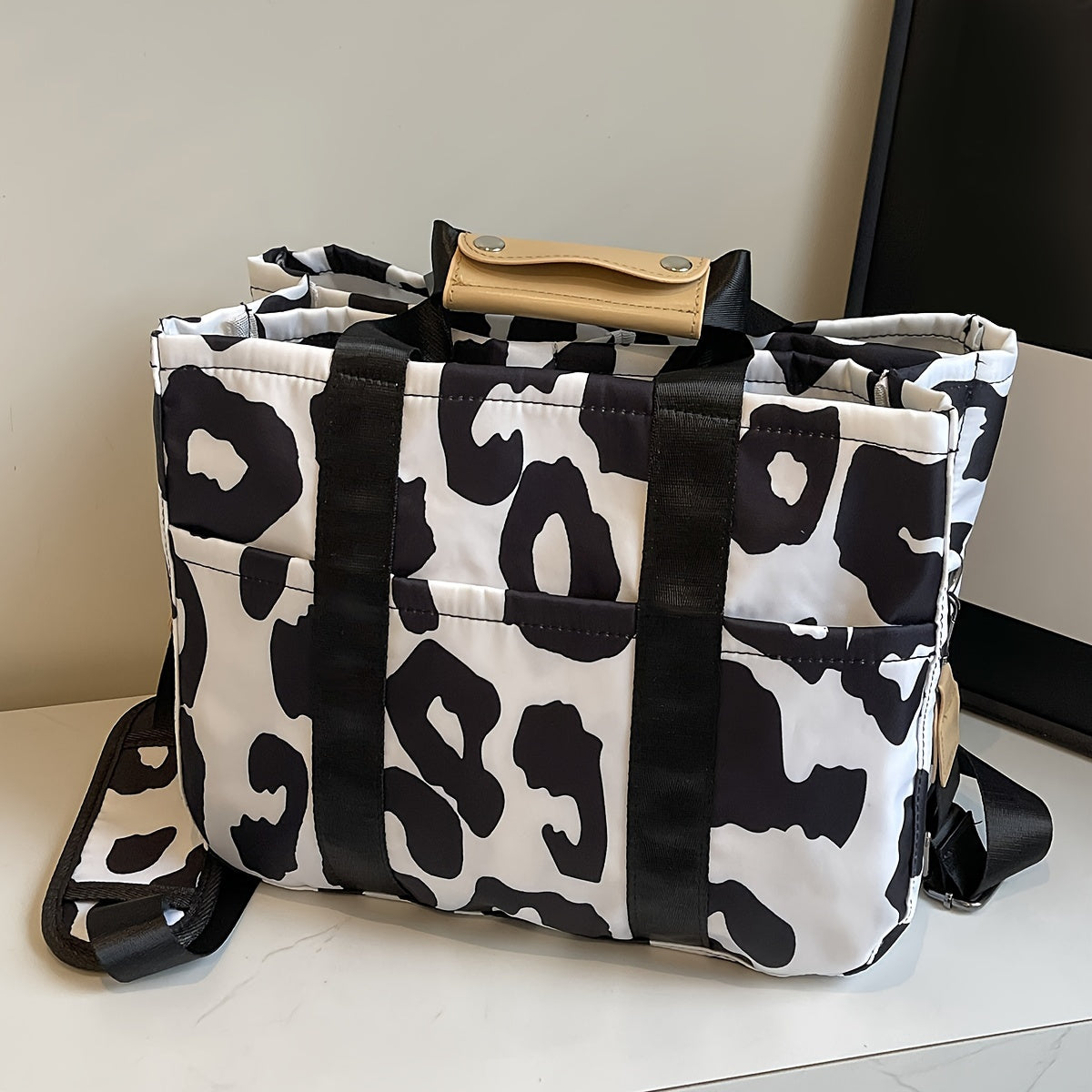 Sac Femme Grande Capacité – Imprimé Tournesol, Cabas et Bandoulière, Bandoulière Longue Ajustable, Matériel Doré, Multi-Compartiments, Tissu Durable pour Travail et Voyage