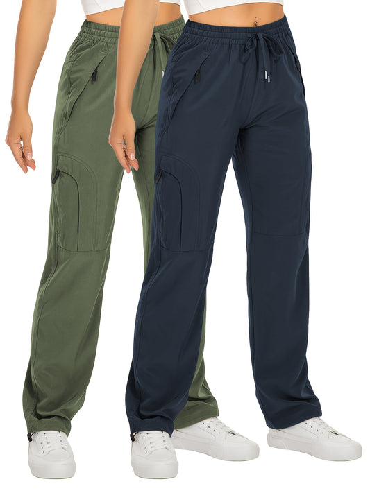 Lot de 2 Pantalons Cargo Femme – Poches Zippées, Tissu Respirant et Séchant Rapidement, Extensible, Automne, Noir et Blanc