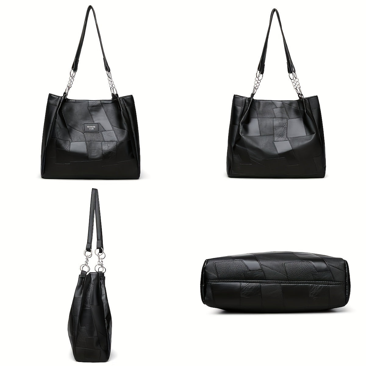 Sac à main élégant grande capacité – style rétro, multifonction, fermeture zippée, bandoulière fixe, doublure polyester, pour travail, voyage et usage quotidien, marron foncé/noir